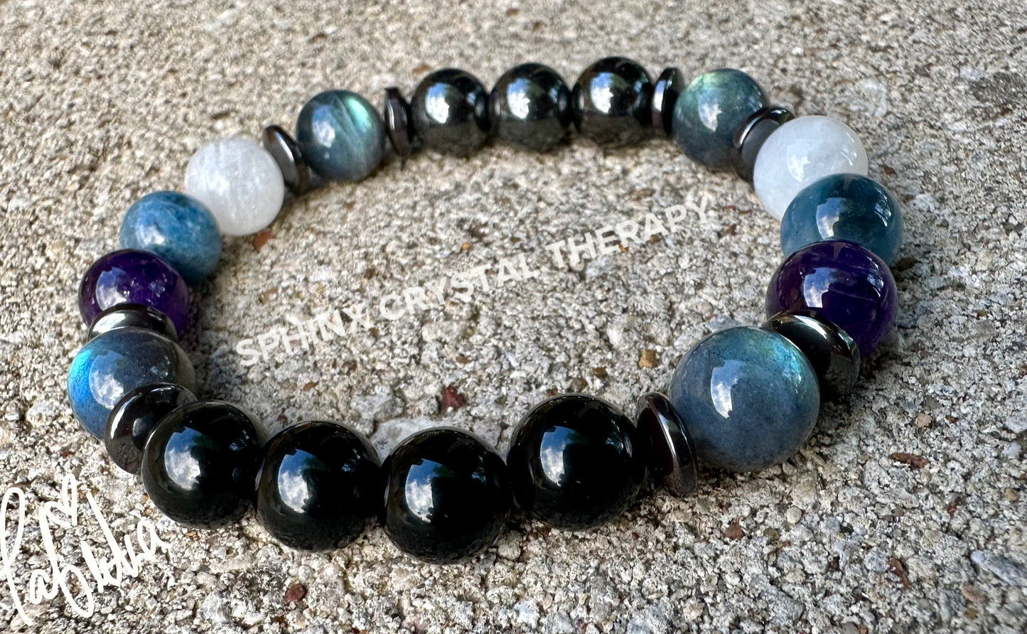 10MM Aquarius Energy - Zodiac Astrology Bracelet " The Visionary, Aquarius " January February Birthday - Crystal Healing Gemstone Bracelet