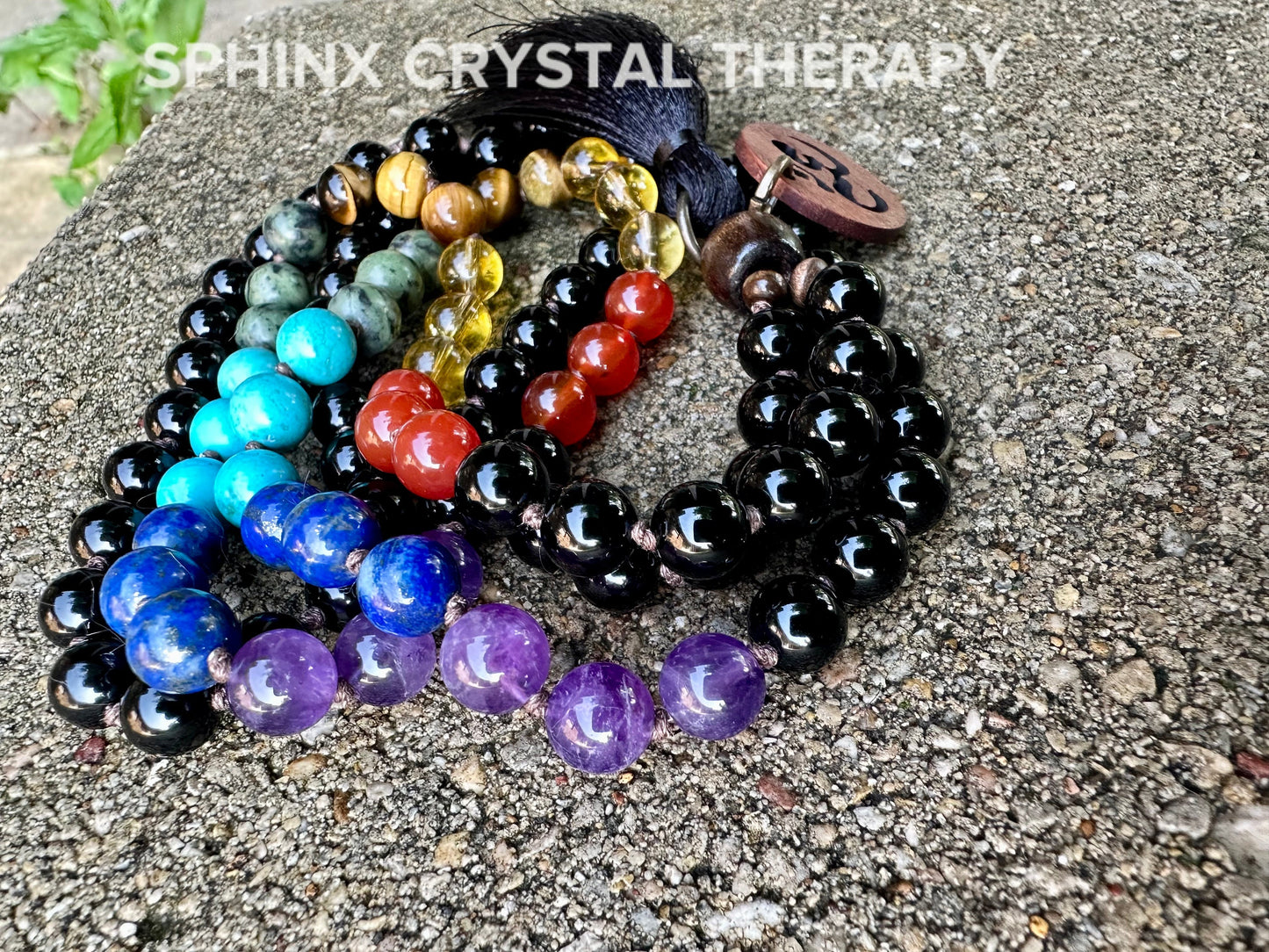 Chakra Protection & Energy Balance Mala Necklace - Vibrational Healing Stones - Black Onyx - AAA Gemstones - 108 Mantra Crystal Healing