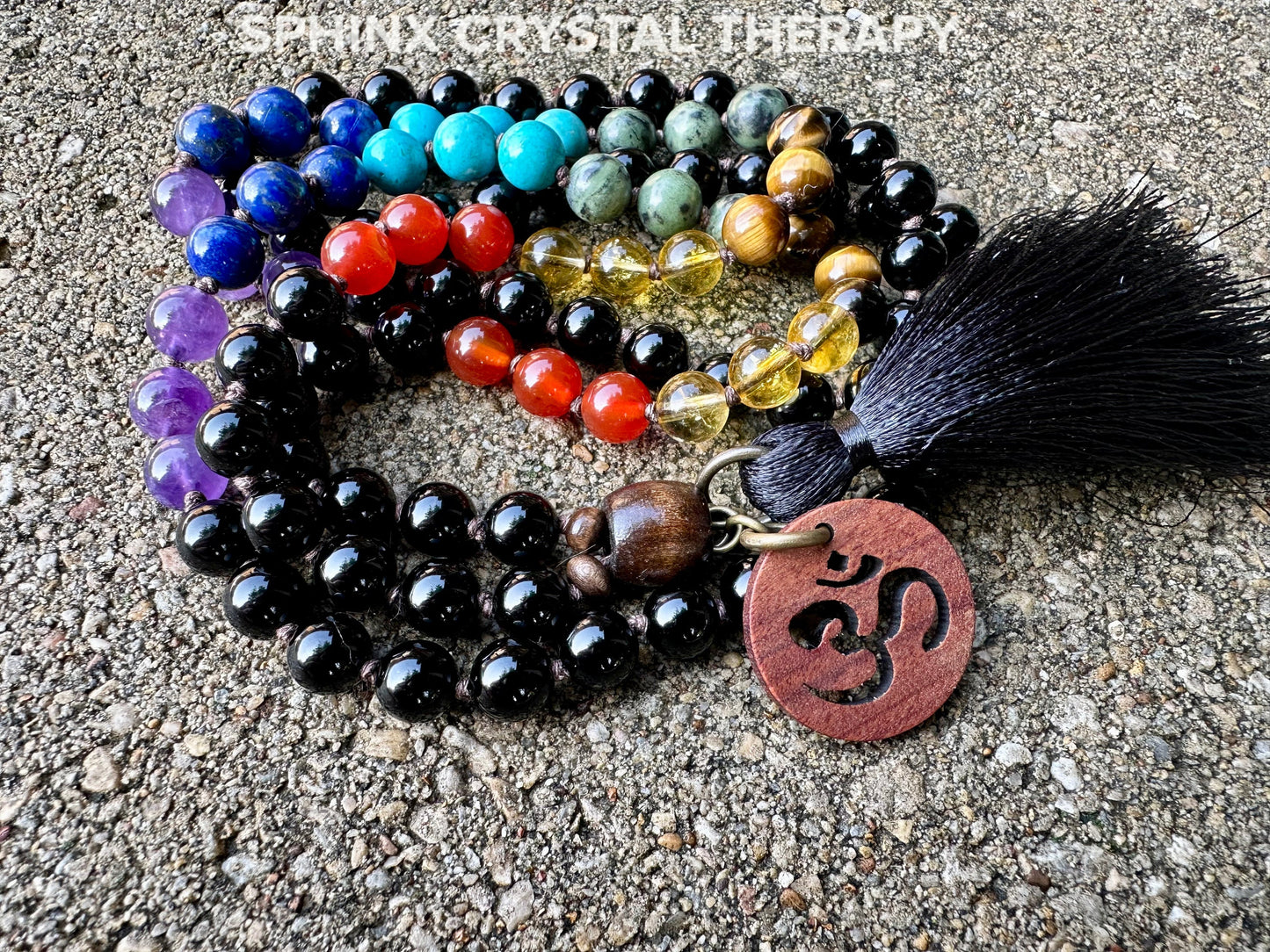 Chakra Protection & Energy Balance Mala Necklace - Vibrational Healing Stones - Black Onyx - AAA Gemstones - 108 Mantra Crystal Healing