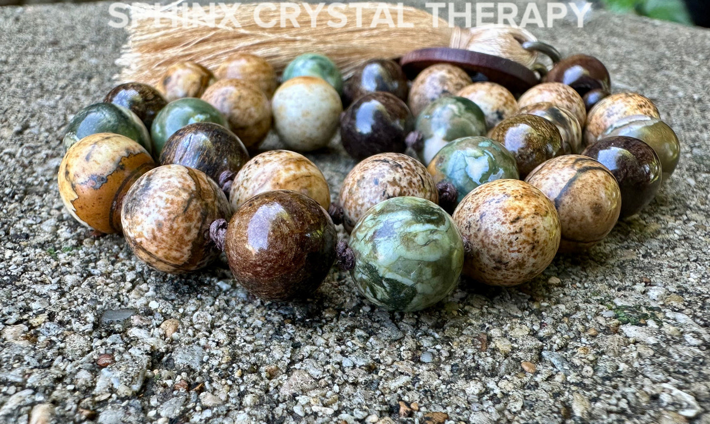 Grounded Earth Energy Car Charm - Protection - Gratitude - Positivity "Kuranda's Rain Dance" Crystal Healing Rear View Mirror Ornament Mala