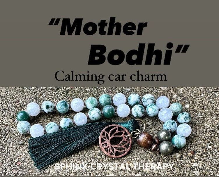 Calming Car Charm - Stress Relief & Anxiety Support " Mother Bodhi " Moonstone - AAA Gemstones - Crystal Healing Rear View Mirror Ornament