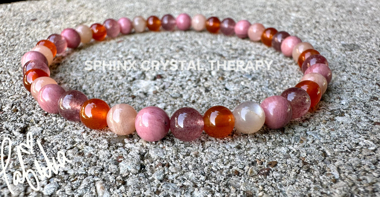 Motivation Anklet - Inspiration - Creativity " After the Sunrise " Self Empowerment - Strawberry Quartz - Sunstone - Crystal Healing Stones