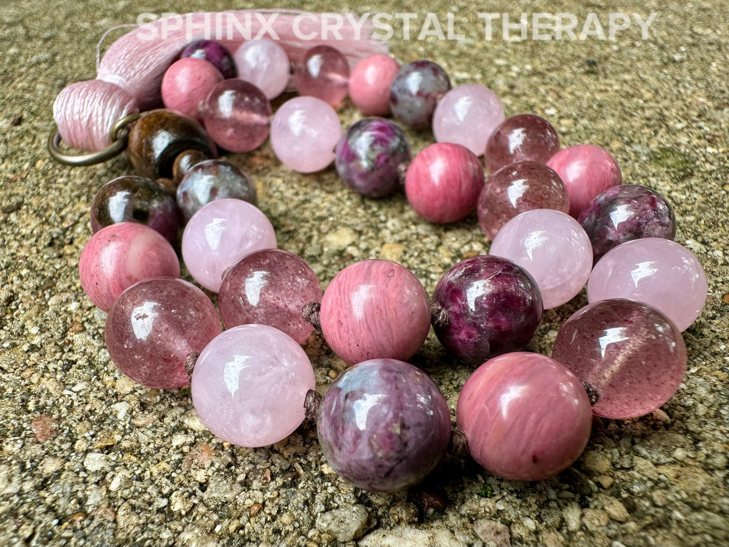 Self Love & Emotional Healing Car Charm " Strawberry Fields " Rose Quartz - Eudialyte - Crystal Healing Gemstone Rear View Mirror Ornament