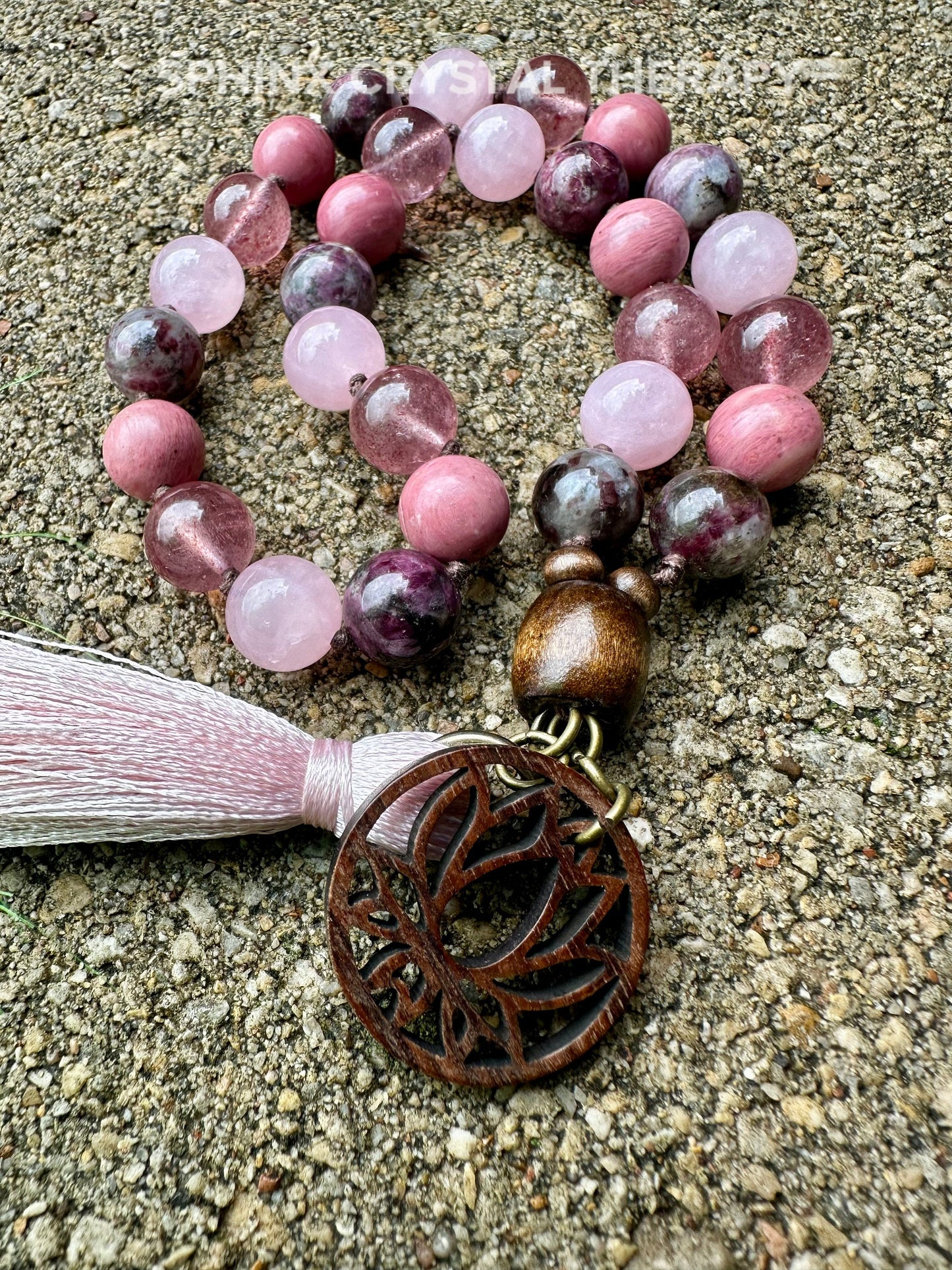 Self Love & Emotional Healing Car Charm " Strawberry Fields " Rose Quartz - Eudialyte - Crystal Healing Gemstone Rear View Mirror Ornament
