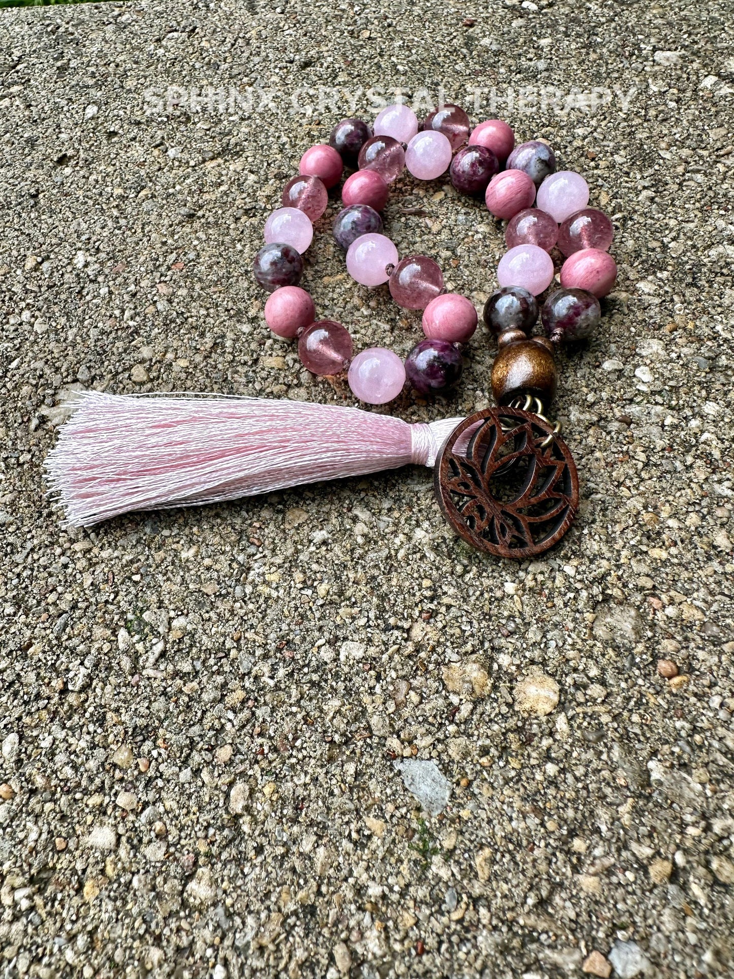 Self Love & Emotional Healing Car Charm " Strawberry Fields " Rose Quartz - Eudialyte - Crystal Healing Gemstone Rear View Mirror Ornament