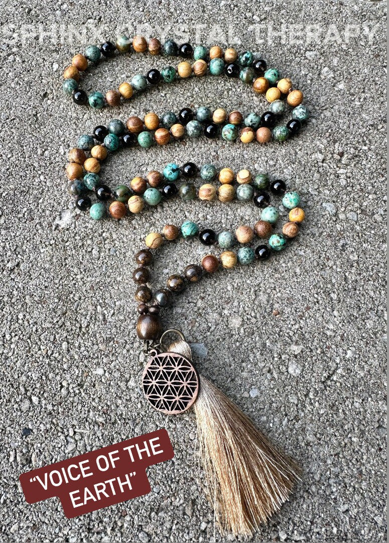 Earth Energy Mala - IMPERFECT STONES Spiritual Grounding " Voice Of The Earth " Crystal Healing Gemstones DISCOUNTED Palo Santo Necklace