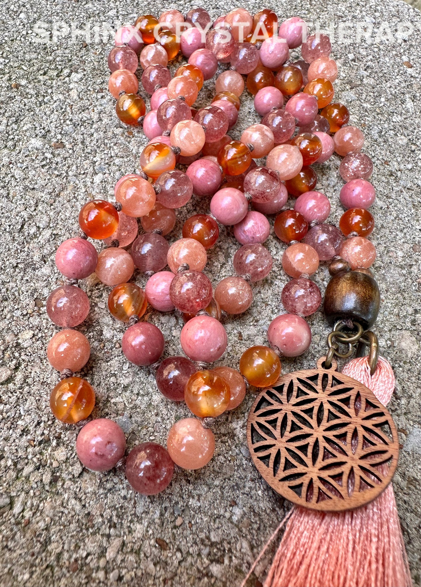Inspiration & Creativity Mala - Motivation "After the Sunrise" Strawberry Quartz - Sunstone - High Quality Crystal Healing Gemstone Necklace