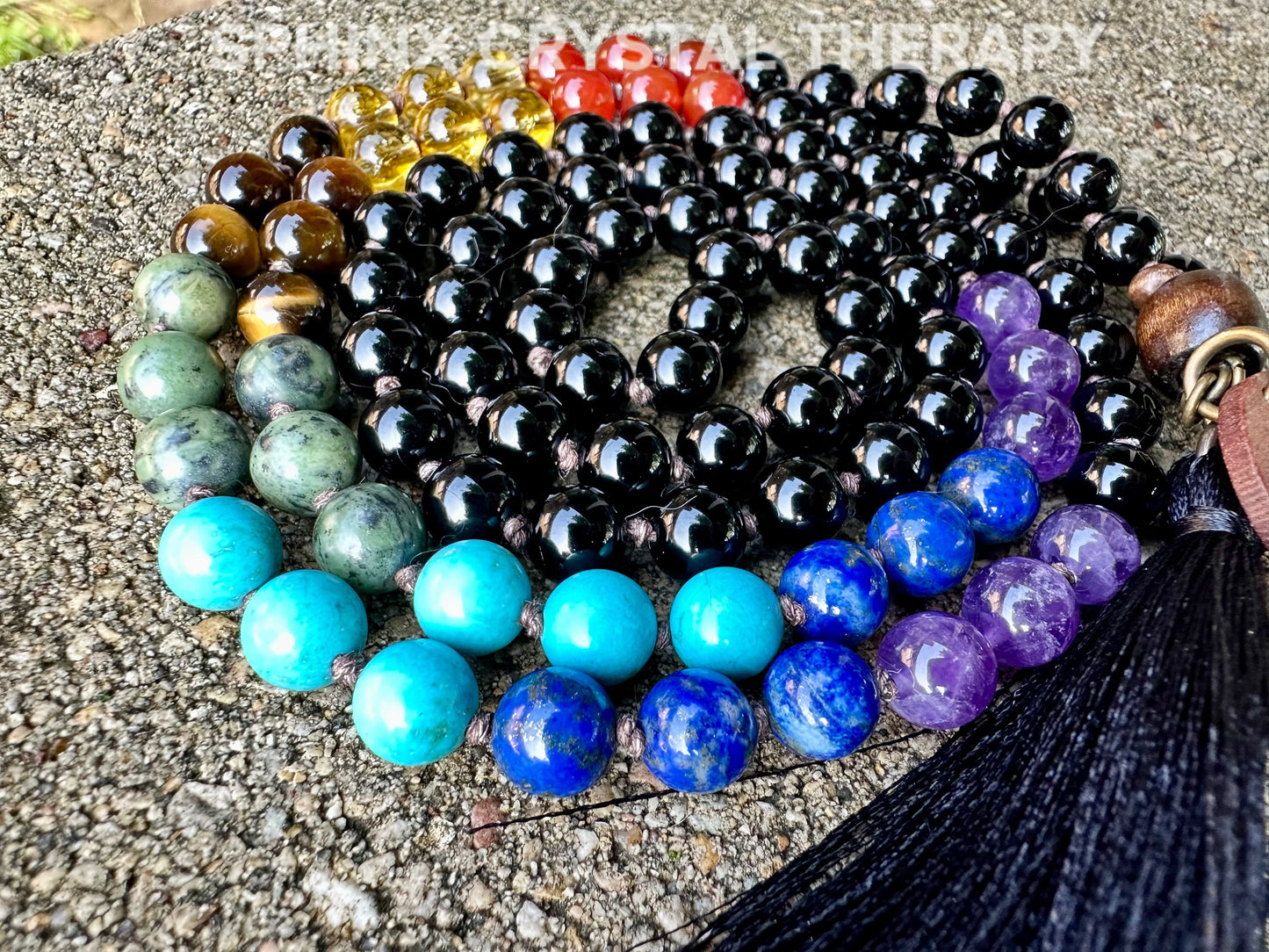 Chakra Protection & Energy Balance Mala Necklace - Vibrational Healing Stones - Black Onyx - AAA Gemstones - 108 Mantra Crystal Healing
