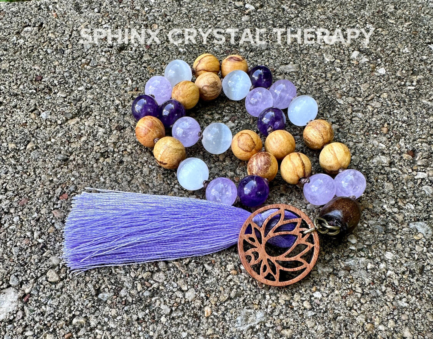 High Vibration Car Charm " The Light Worker " Divine Healer - Amethyst - Selenite - Crystal Gemstone Palo Santo Rear View Mirror Ornament