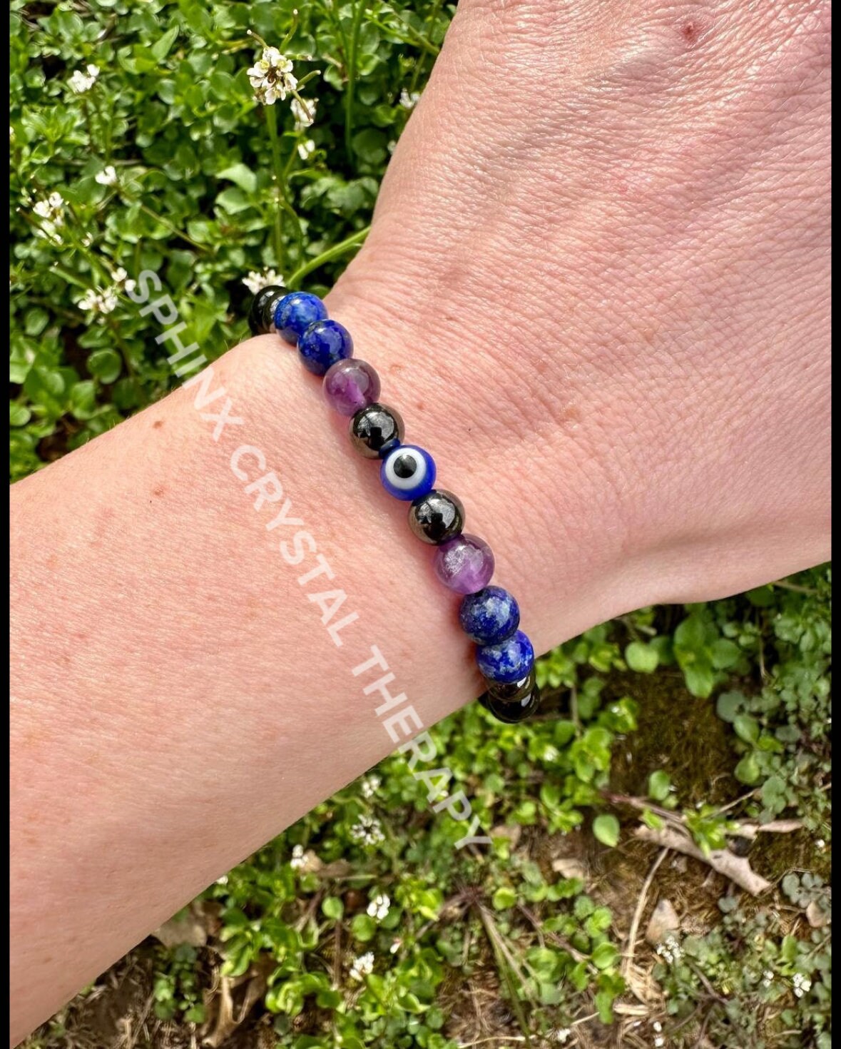 6mm Protection & Intuition - Aura Shield " Nice Try Evil Eye " Nazaar Amulet - AAA Lapis - Black Tourmaline - Real Crystal Healing Gemstones