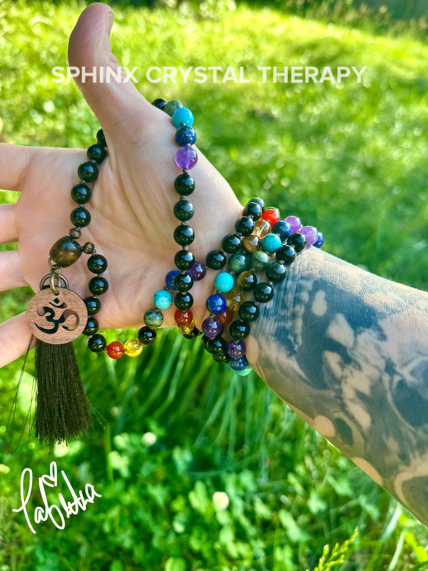 Chakra Mala - Protection & Energy Balance Necklace - Vibrational Stones - Black Obsidian - AAA Real Crystal Healing Gemstones - 108 Mantra
