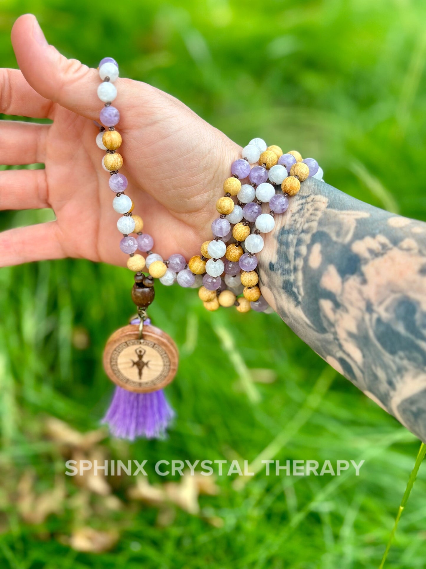 High Vibration Mala Necklace " The Goddess of the Violet Flame " Higher Consciousness - Mantra Meditation - AAA Crystal Healing Gemstones