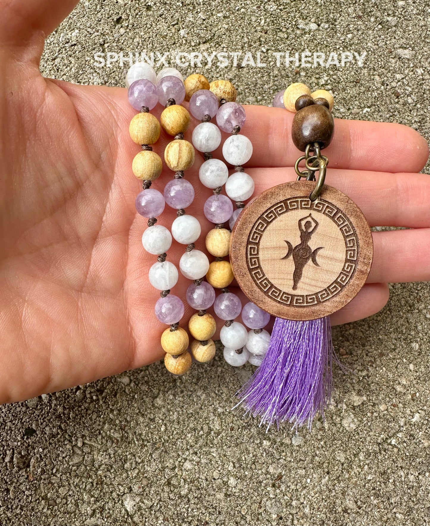 High Vibration Mala Necklace " The Goddess of the Violet Flame " Higher Consciousness - Mantra Meditation - AAA Crystal Healing Gemstones