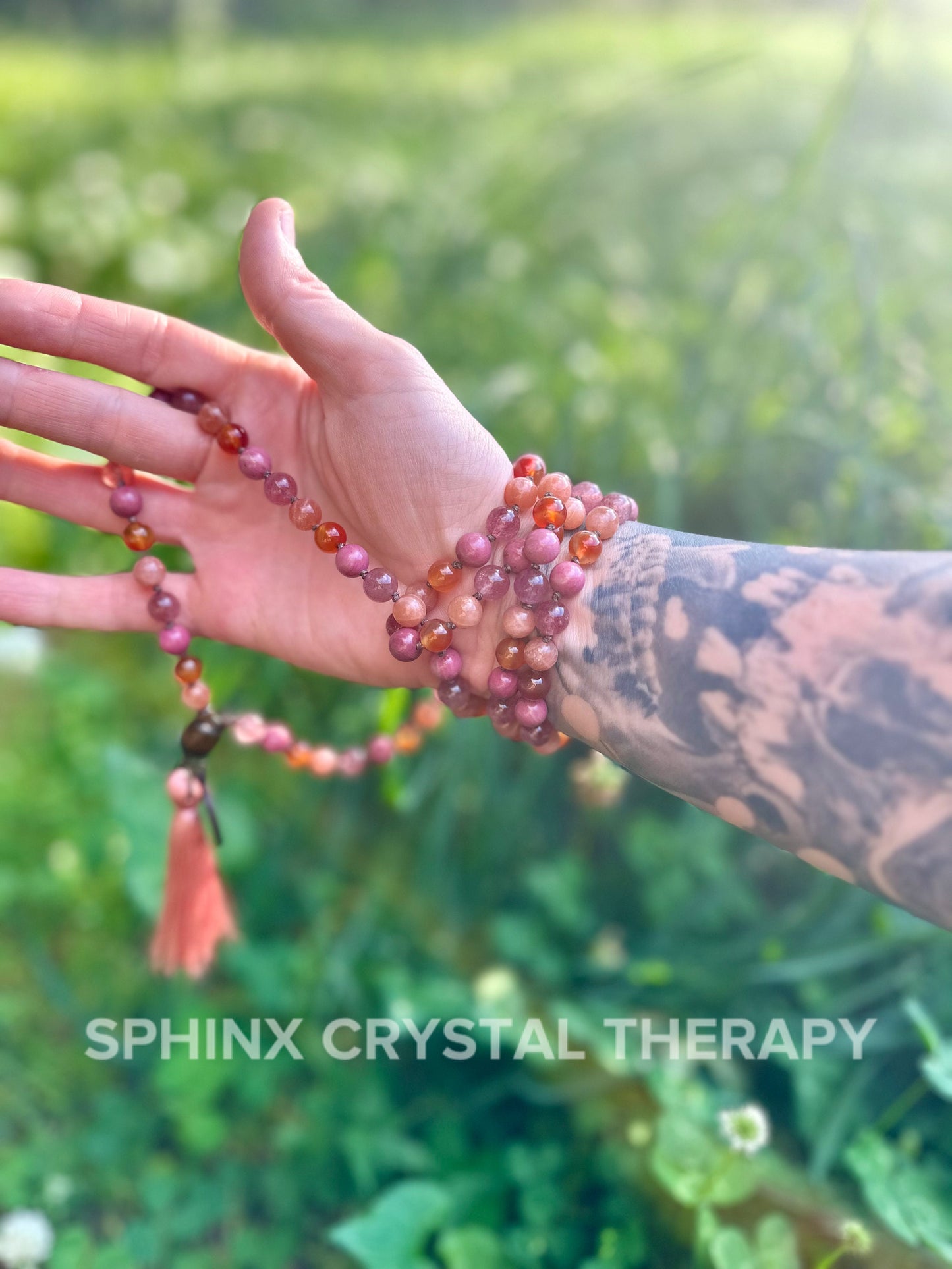 Inspiration & Creativity Mala - Motivation "After the Sunrise" Strawberry Quartz - Sunstone - High Quality Crystal Healing Gemstone Necklace