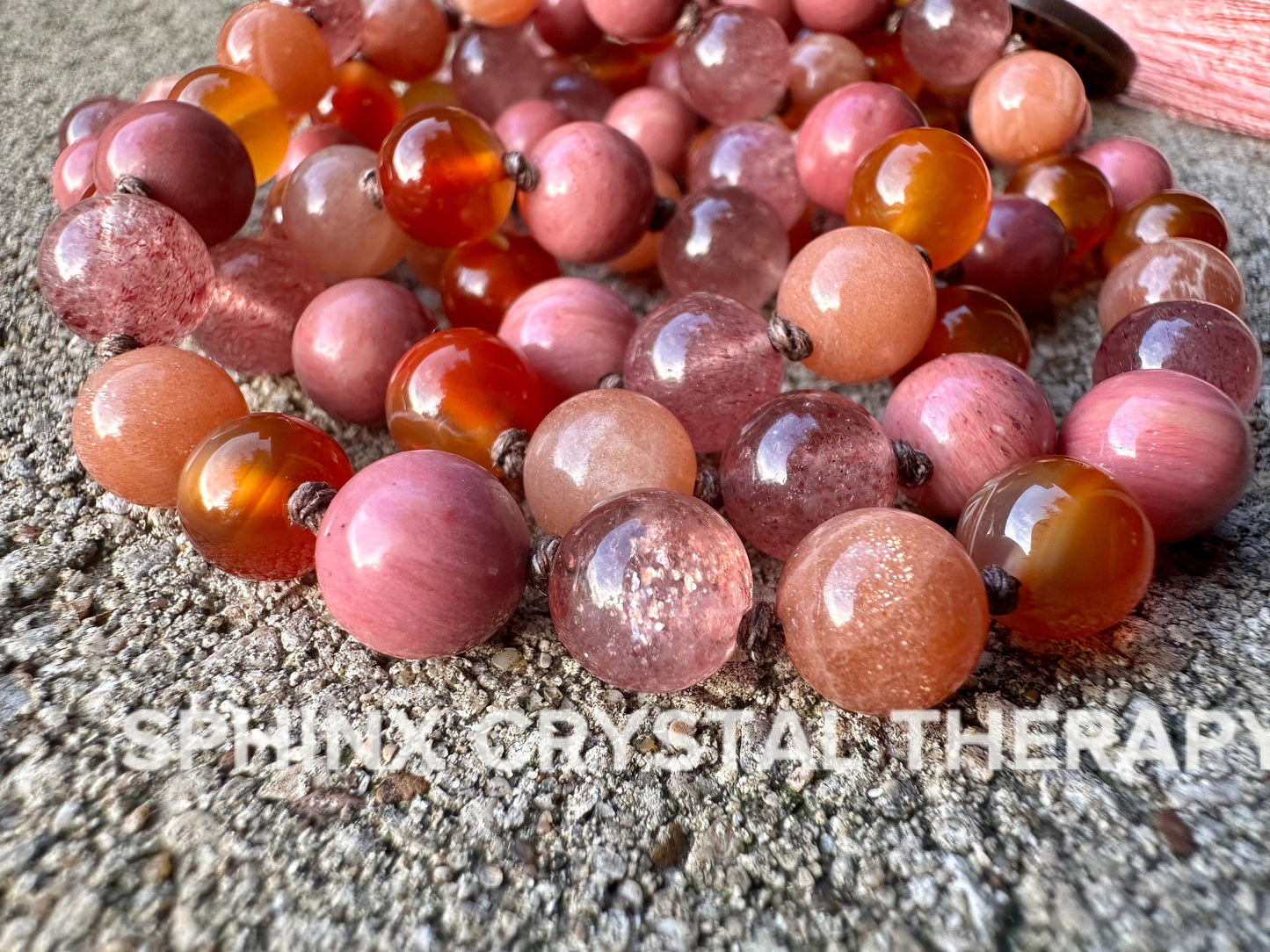 Inspiration & Creativity Mala - Motivation "After the Sunrise" Strawberry Quartz - Sunstone - High Quality Crystal Healing Gemstone Necklace