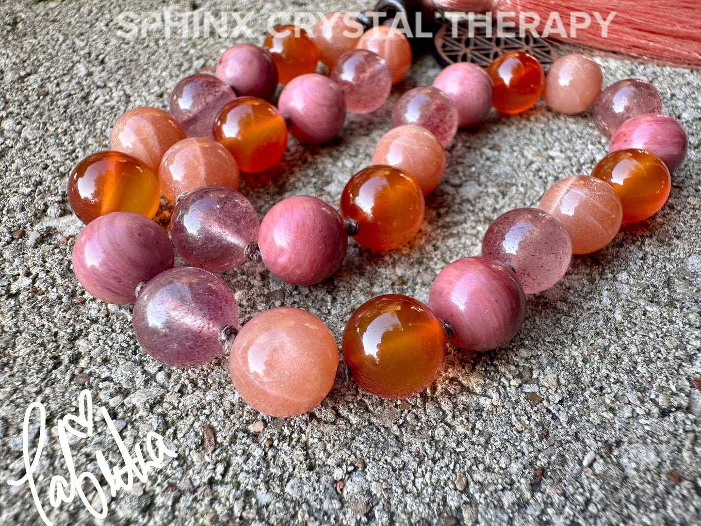 Motivation Car Charm - Inspiration & Creativity "After the Sunrise" Strawberry Quartz - Sunstone - Crystal Healing Rear View Mirror Ornament