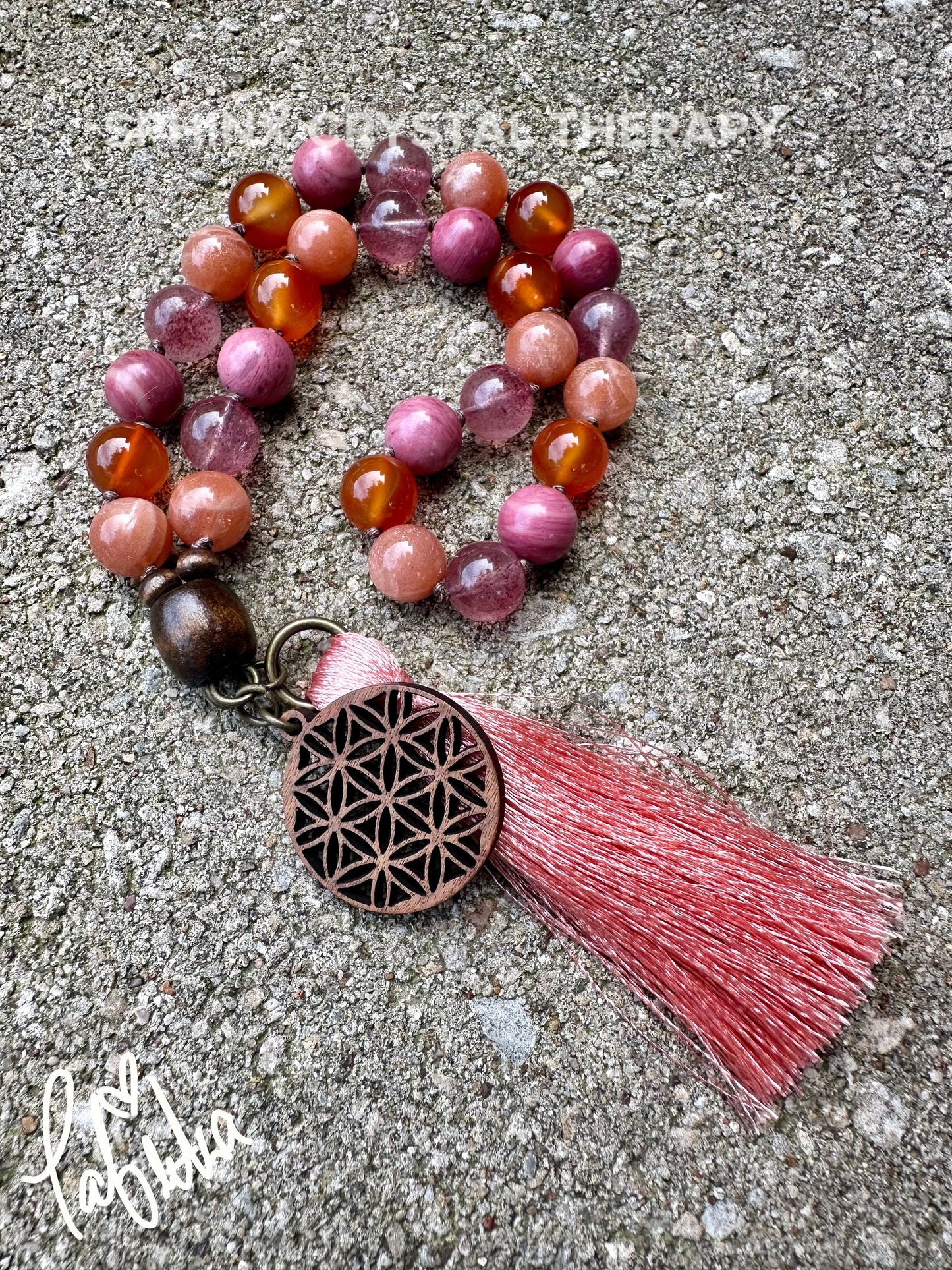 Motivation Car Charm - Inspiration & Creativity "After the Sunrise" Strawberry Quartz - Sunstone - Crystal Healing Rear View Mirror Ornament