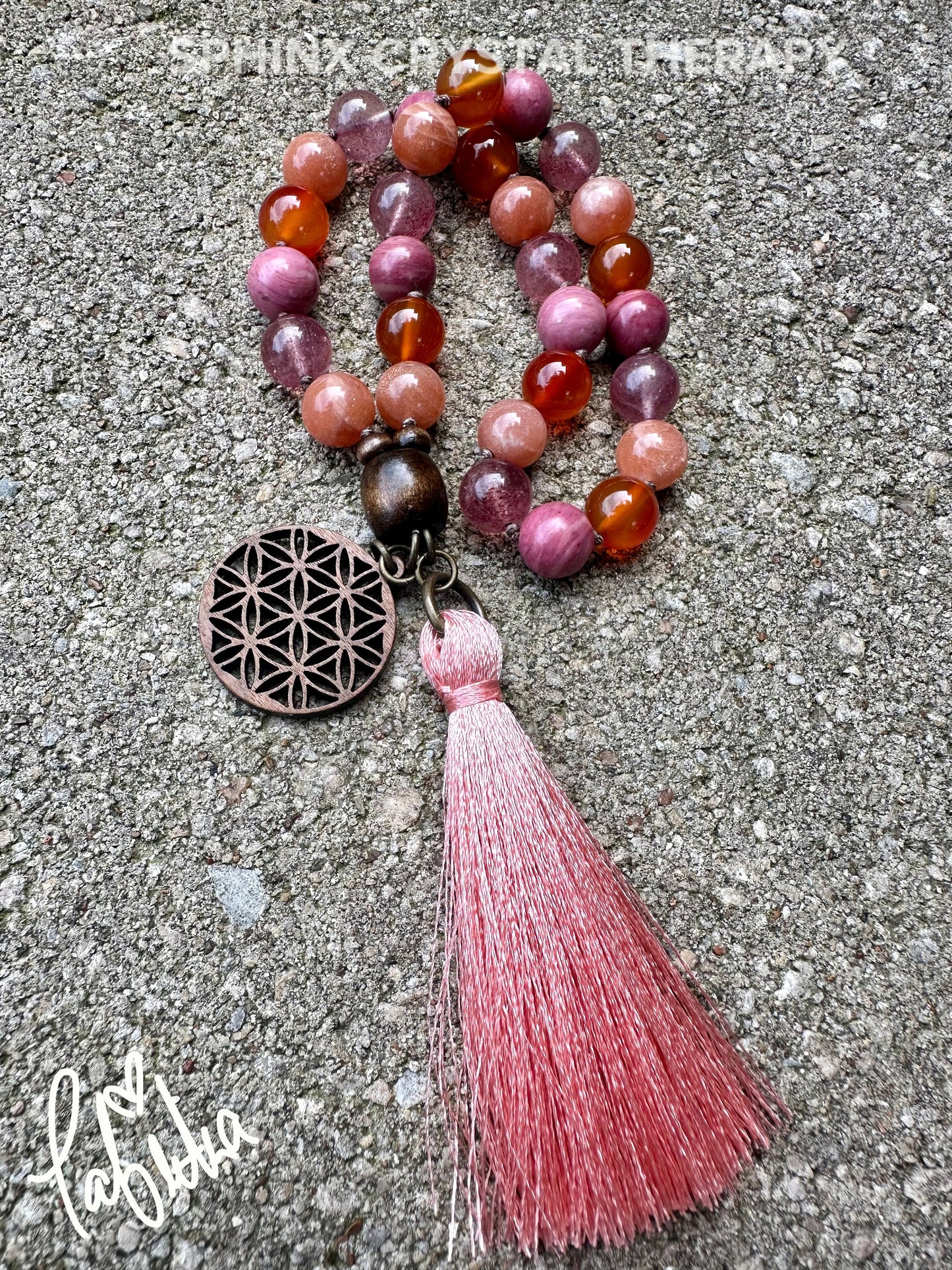 Motivation Car Charm - Inspiration & Creativity "After the Sunrise" Strawberry Quartz - Sunstone - Crystal Healing Rear View Mirror Ornament