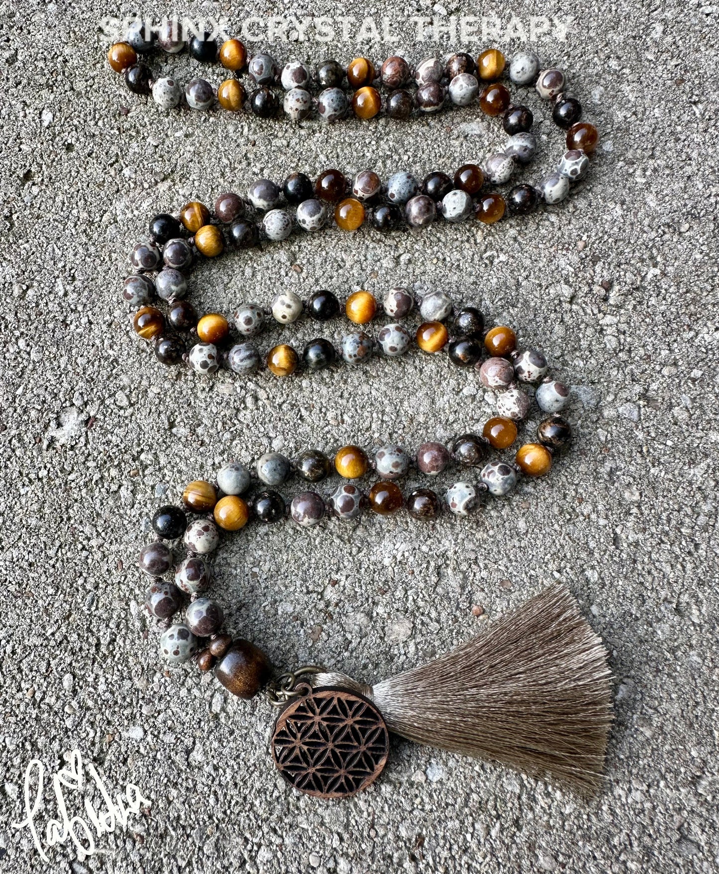 Anxiety & Stress Support Mala - Protection " The Stone Skin Totem " Tigers Eye - Asteroid Jasper - Phlogopite - Crystal Gemstone Necklace