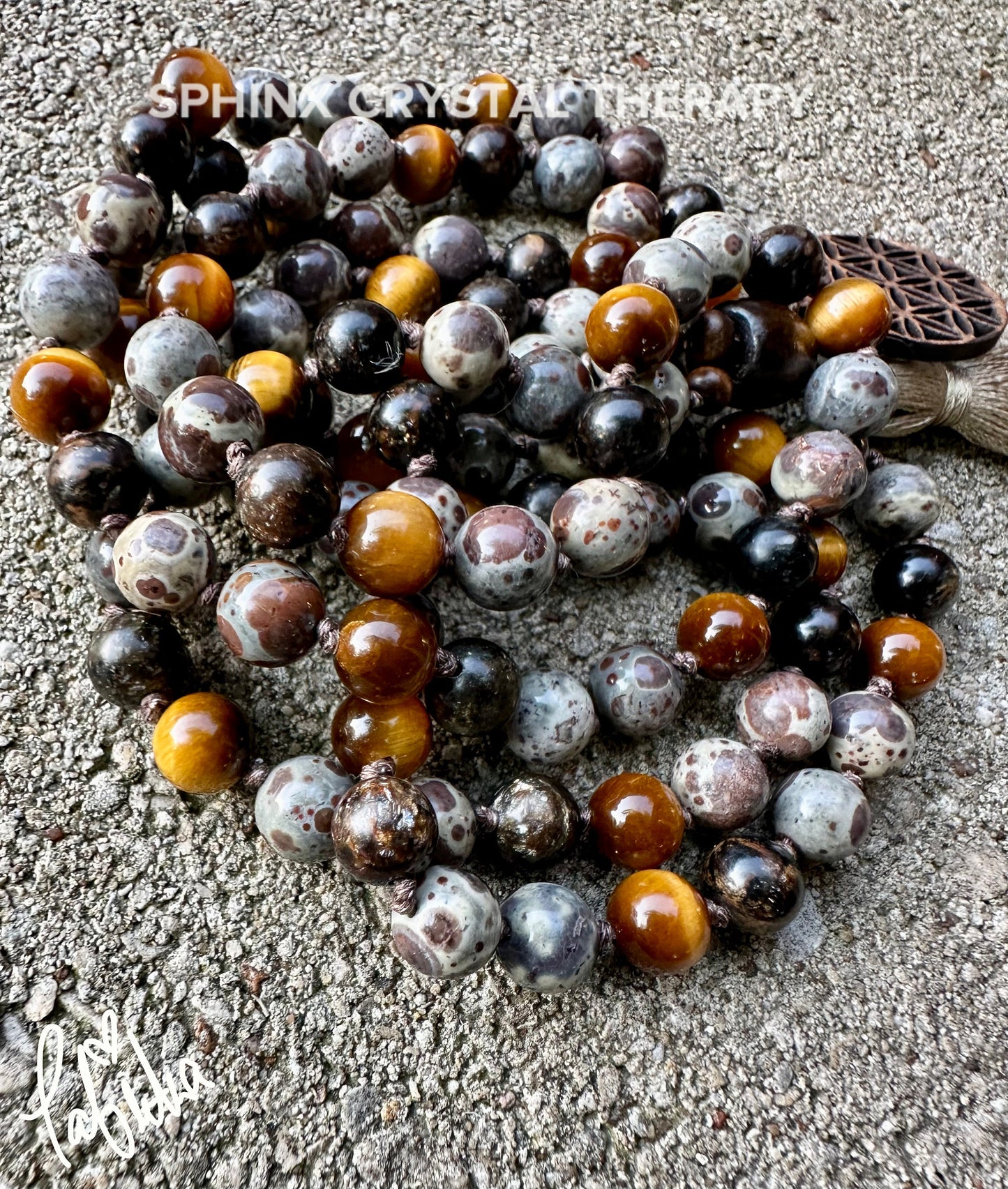 Anxiety & Stress Support Mala - Protection " The Stone Skin Totem " Tigers Eye - Asteroid Jasper - Phlogopite - Crystal Gemstone Necklace