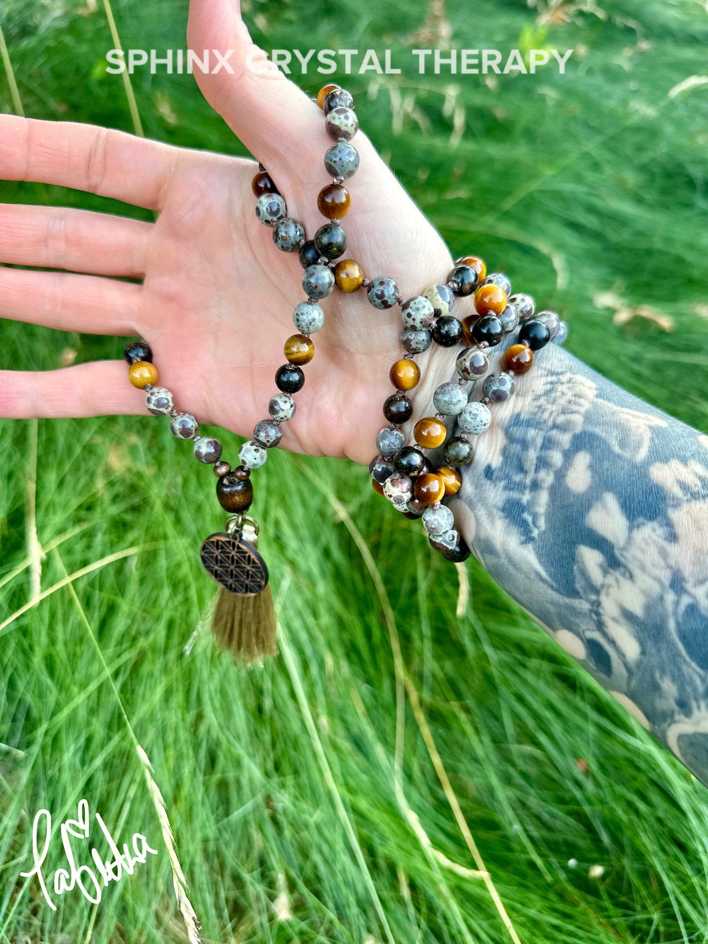 Anxiety & Stress Support Mala - Protection " The Stone Skin Totem " Tigers Eye - Asteroid Jasper - Phlogopite - Crystal Gemstone Necklace
