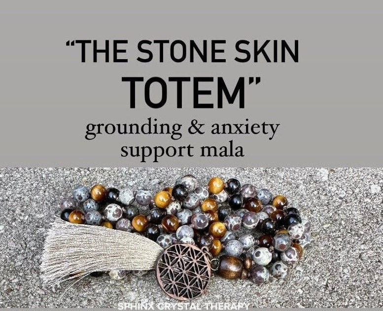 Anxiety & Stress Support Mala - Protection " The Stone Skin Totem " Tigers Eye - Asteroid Jasper - Phlogopite - Crystal Gemstone Necklace