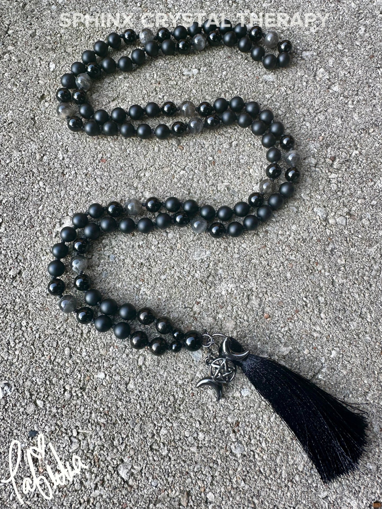 Triple Moon Goddess Mala - RARE Black Moonstone " Queen Of Shadows " Hecate Spiritual Protection - Onyx - Jet - Crystal Healing Necklace