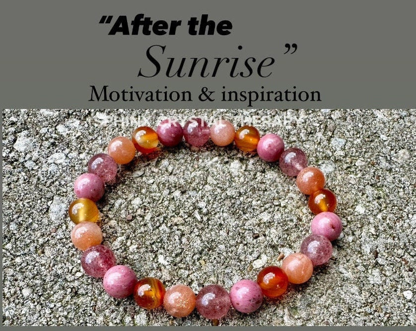 Motivation - Inspiration - Creativity " After the Sunrise " Self Empowerment - Strawberry Quartz - Sunstone - Crystal Healing Bracelet