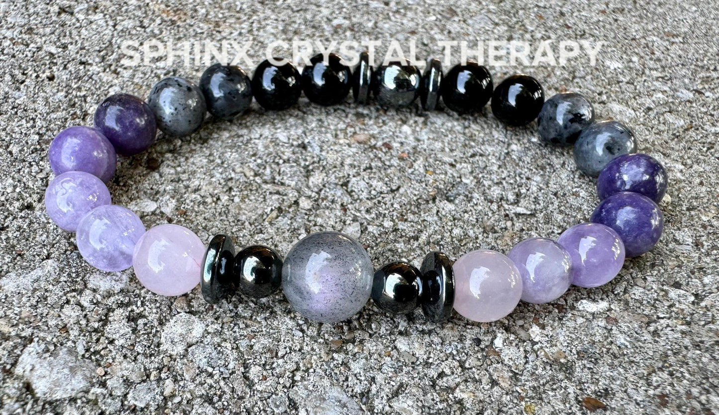 Only One - Empath Recharge - IMPERFECT STONES - Lepidolite - Rose Quartz - Labradorite - Tourmaline DISCOUNTED Crystal Healing Bracelet - 8