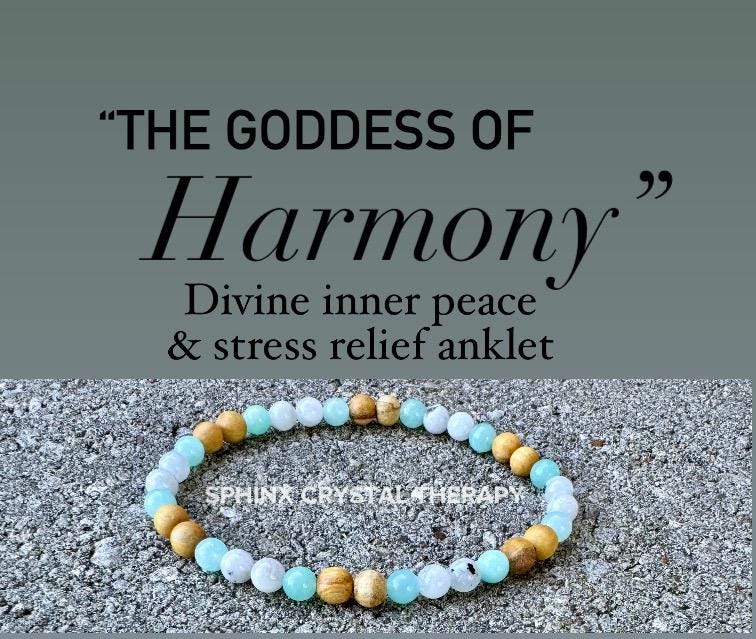 Inner Peace Anklet " Goddess of Harmony " Communication & Self Expression - AAA Moonstone - Amazonite - Palo Santo - REAL Crystal Gemstones