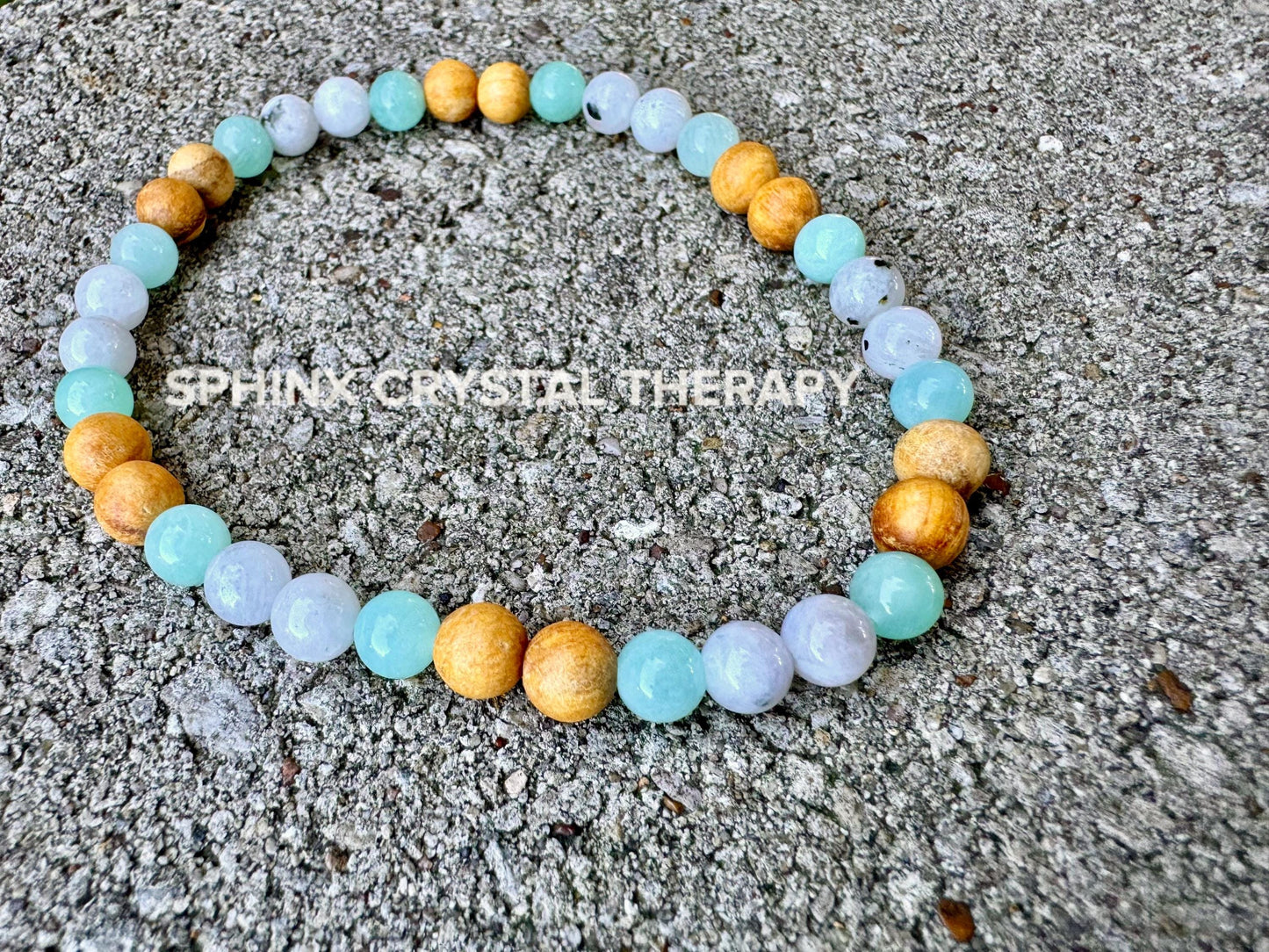 Inner Peace Anklet " Goddess of Harmony " Communication & Self Expression - AAA Moonstone - Amazonite - Palo Santo - REAL Crystal Gemstones