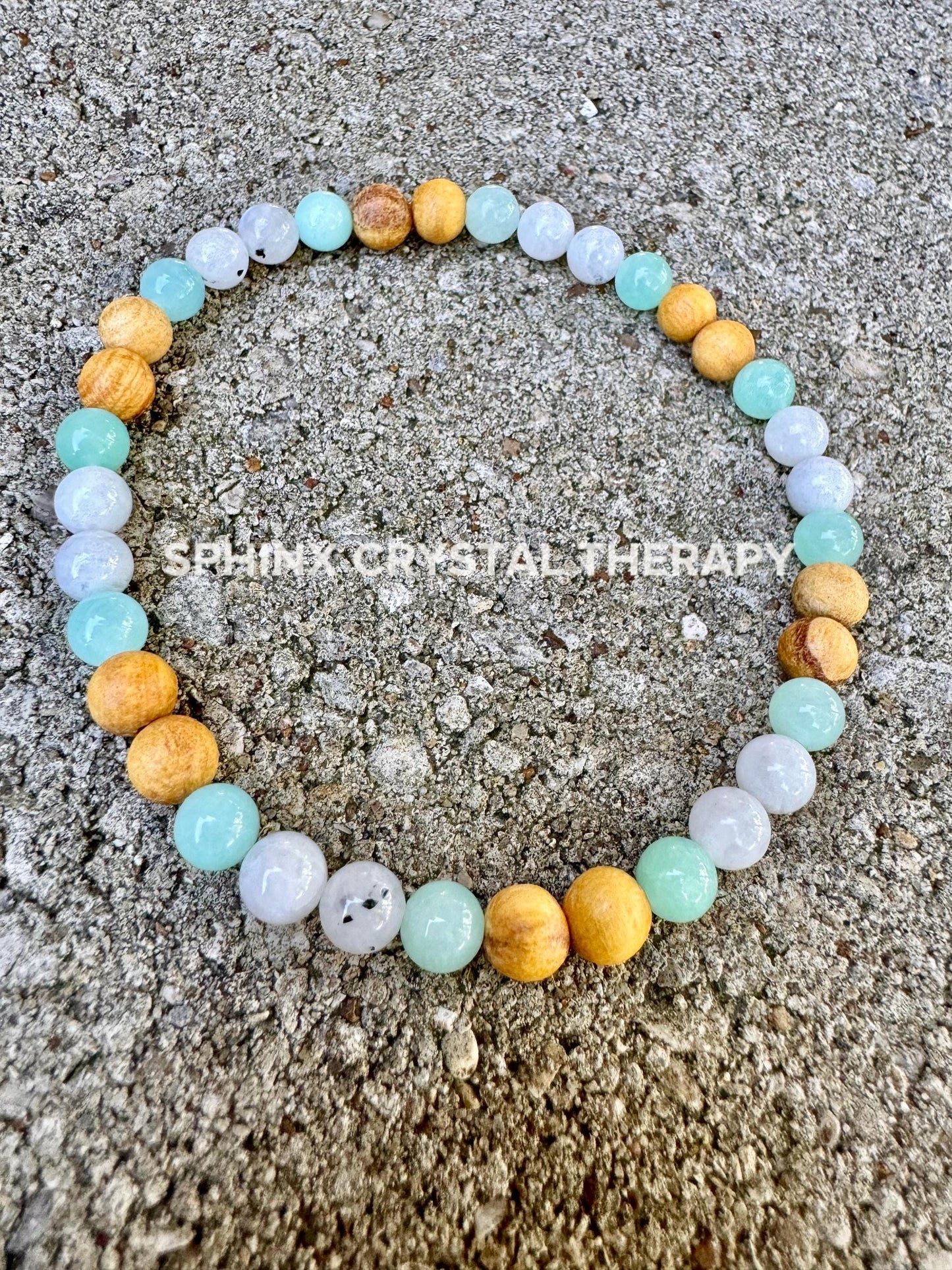 Inner Peace Anklet " Goddess of Harmony " Communication & Self Expression - AAA Moonstone - Amazonite - Palo Santo - REAL Crystal Gemstones