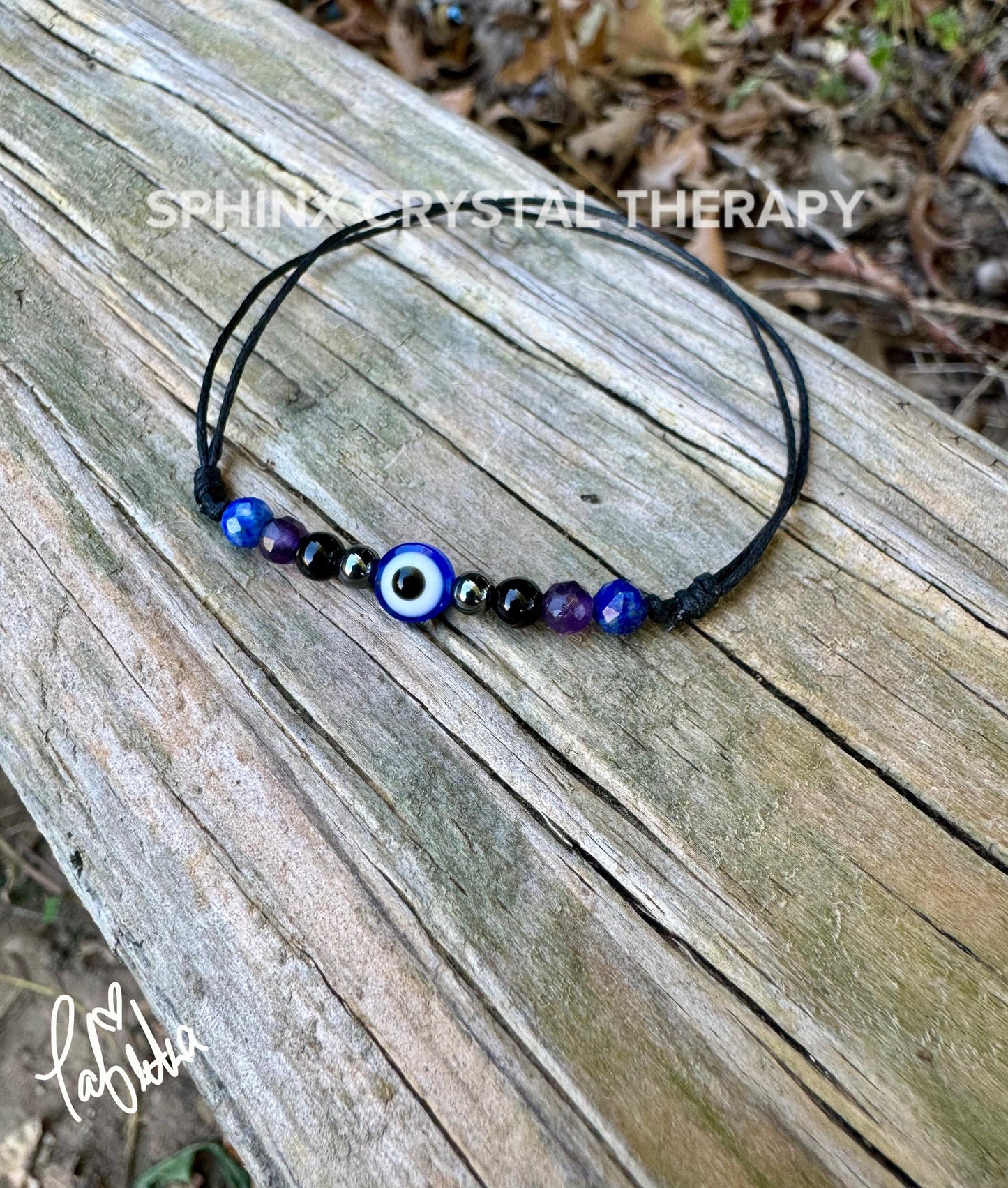 4mm Evil Eye Protection and Intuition Bracelet - Amethyst - Lapis - Onyx - Crystal Healing Gemstones - Minimal & Dainty Adjustable String