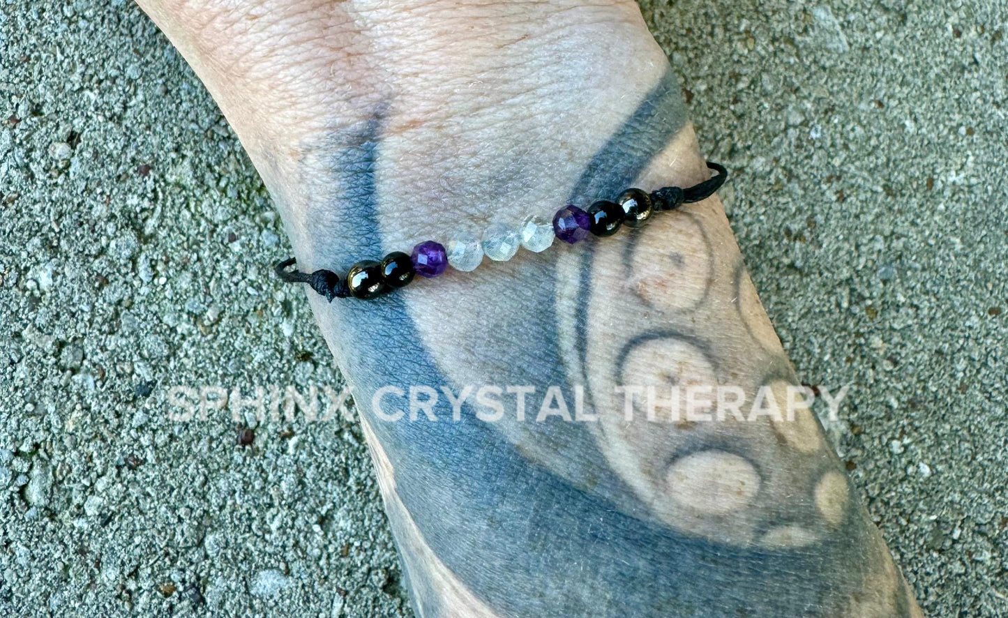 4mm Empath Protection - Amethyst - Labradorite - Onyx - REAL AAA Crystal Healing Gemstones - Minimal & Dainty Adjustable String Bracelet