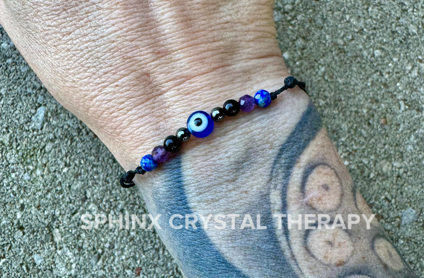4mm Evil Eye Protection and Intuition Bracelet - Amethyst - Lapis - Onyx - Crystal Healing Gemstones - Minimal & Dainty Adjustable String
