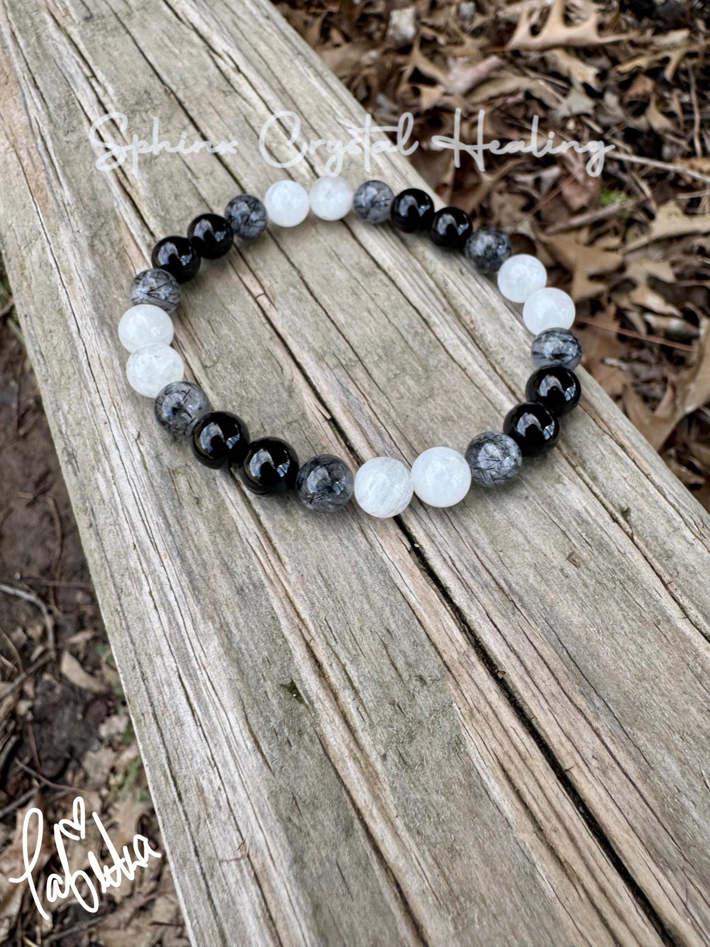 Spiritual Growth - Divine Feminine " Goddess Of The Moon " Empath - Lightworker - AAA Black Rutile - Tourmaline - Moonstone Crystal Bracelet