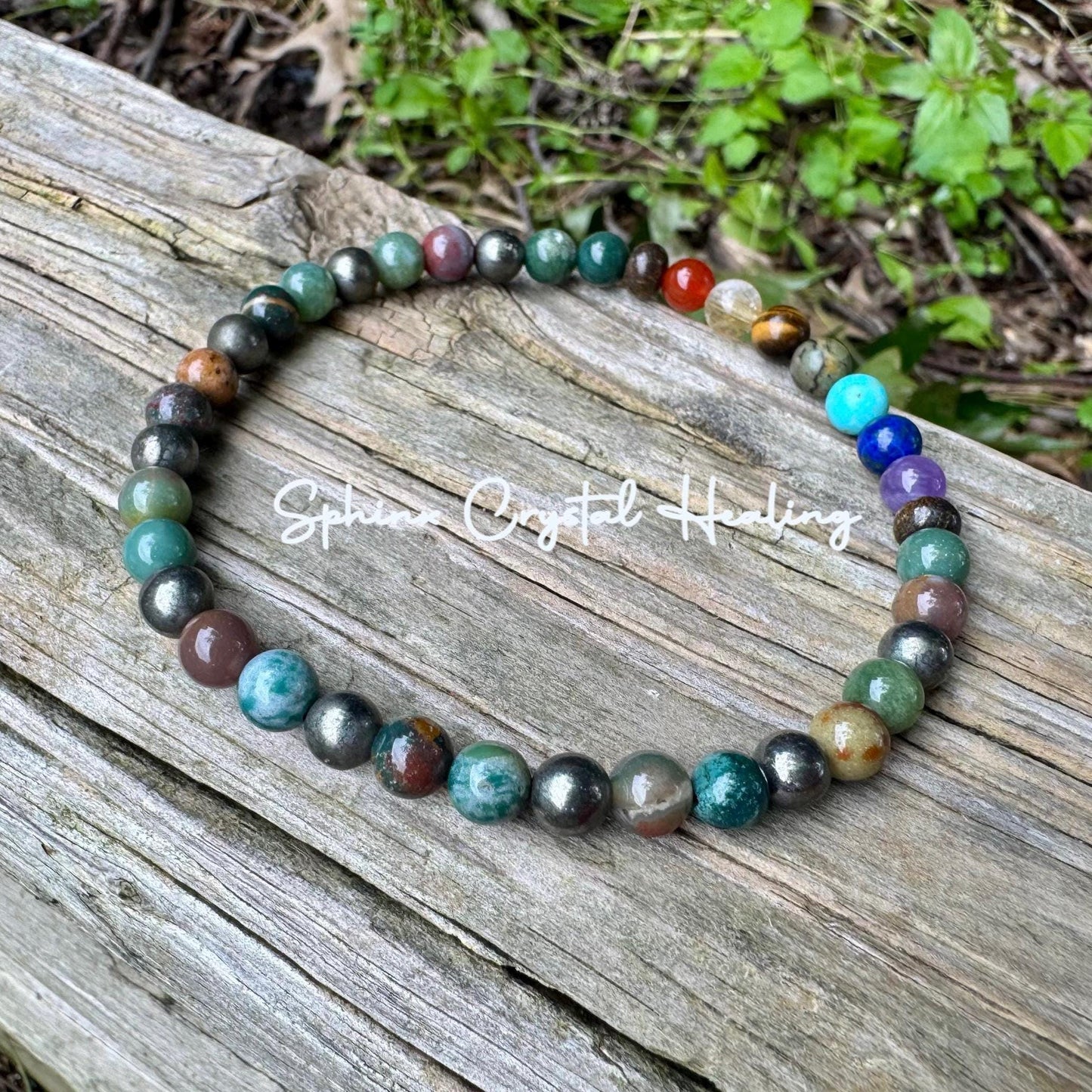 Grounding Anklet - Protection & Focus - Chakra Energy Balance - Crystal Healing Gemstones - High Quality Moss Agate - Pyrite - Bronzite