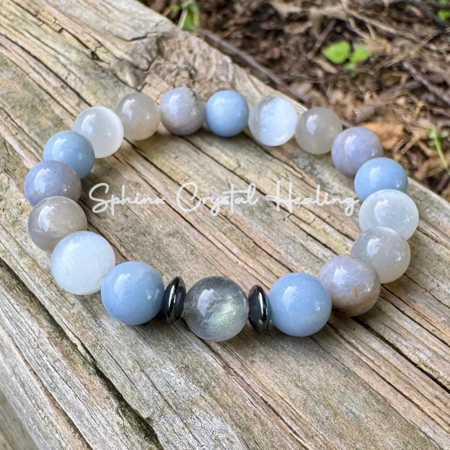 10mm Emotional Healing - Grief & Depression Support " Angel in the Mist " AAA RARE Blue Rose Quartz - Moonstone - Angelite Crystal Bracelet