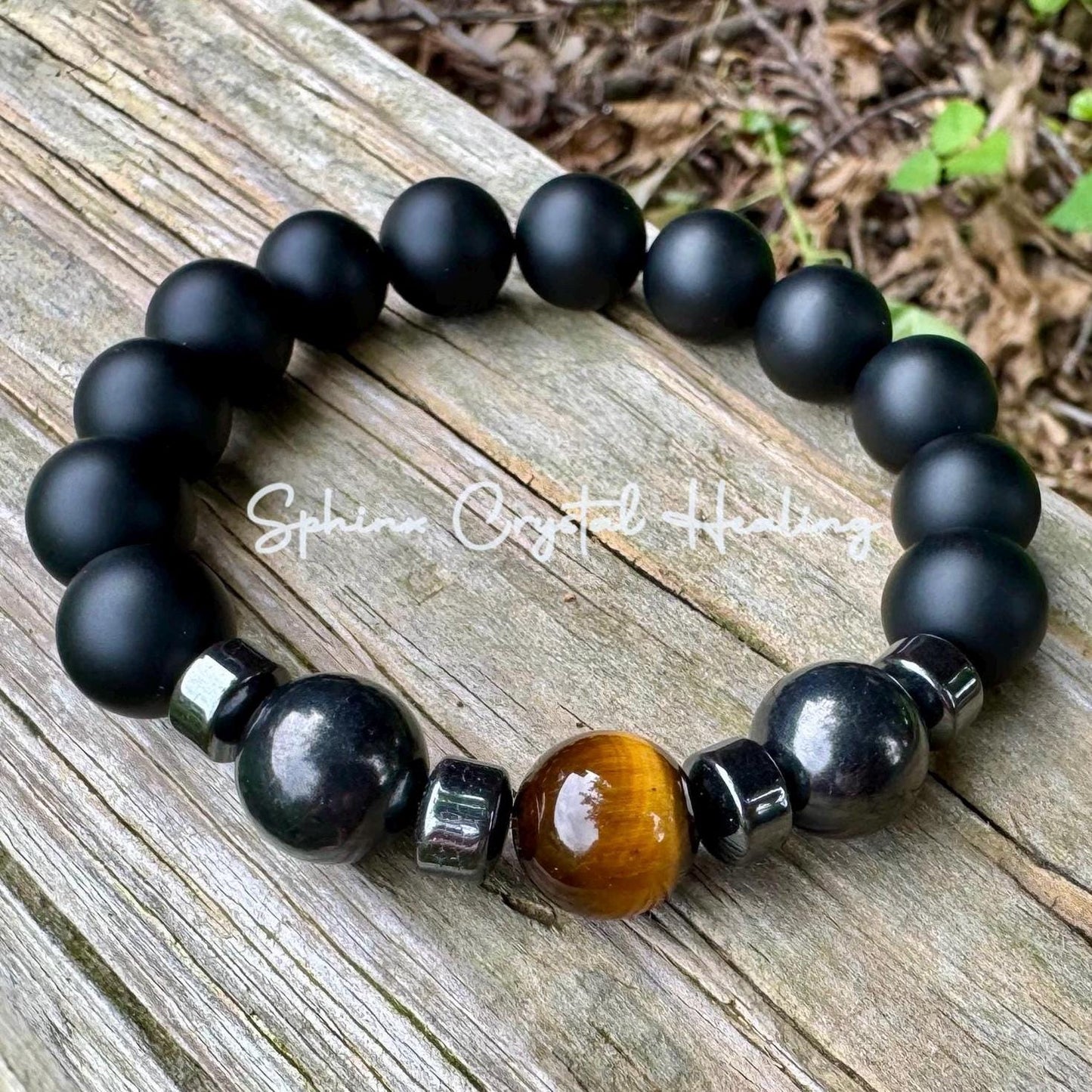 12mm EMF Protection - Strength & Courage " A Warrior's Battle Cry " AAA Shungite - Tigers Eye - Onyx - Real Crystal Gemstone Bracelet