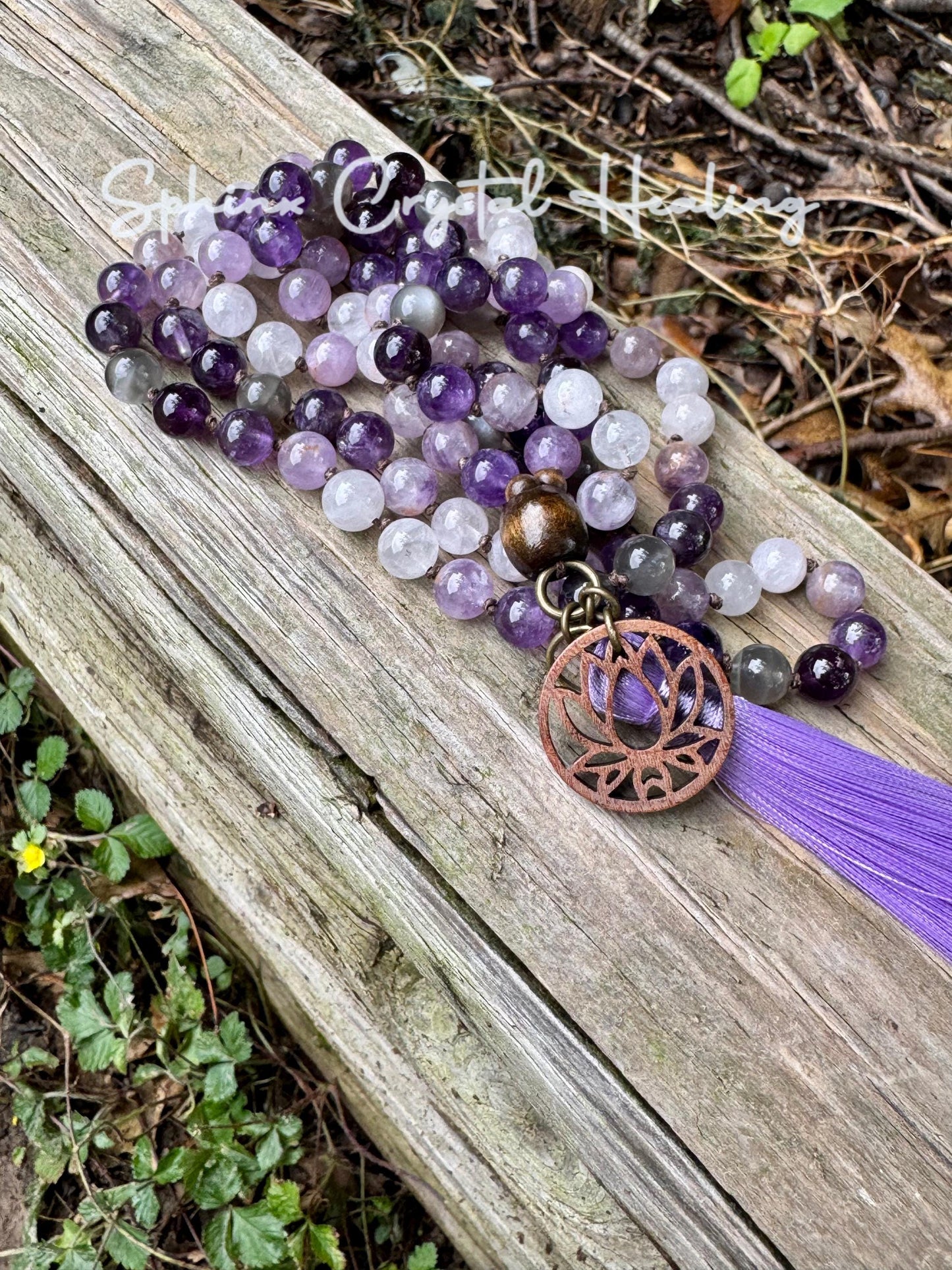 Only One High Vibration Mala " Lady of the Violet Flame " Divine Healer - RARE High Grade Amethyst - Real Crystal Healing Gemstone Necklace