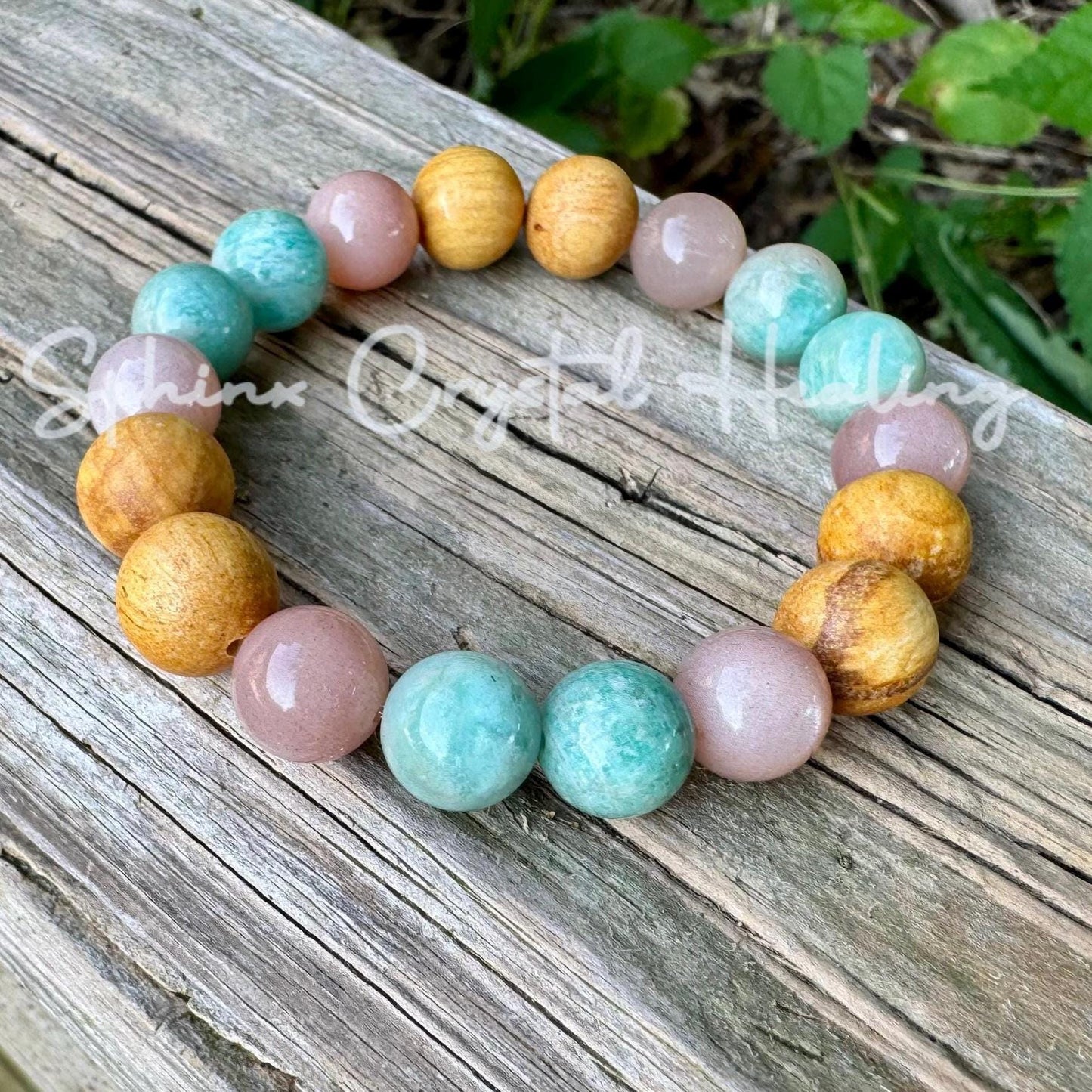 10mm Peace and Calming Energy " Goddess of Harmony " Moonstone - Amazonite - Palo Santo - Crystal Healing Gemstone Bracelet