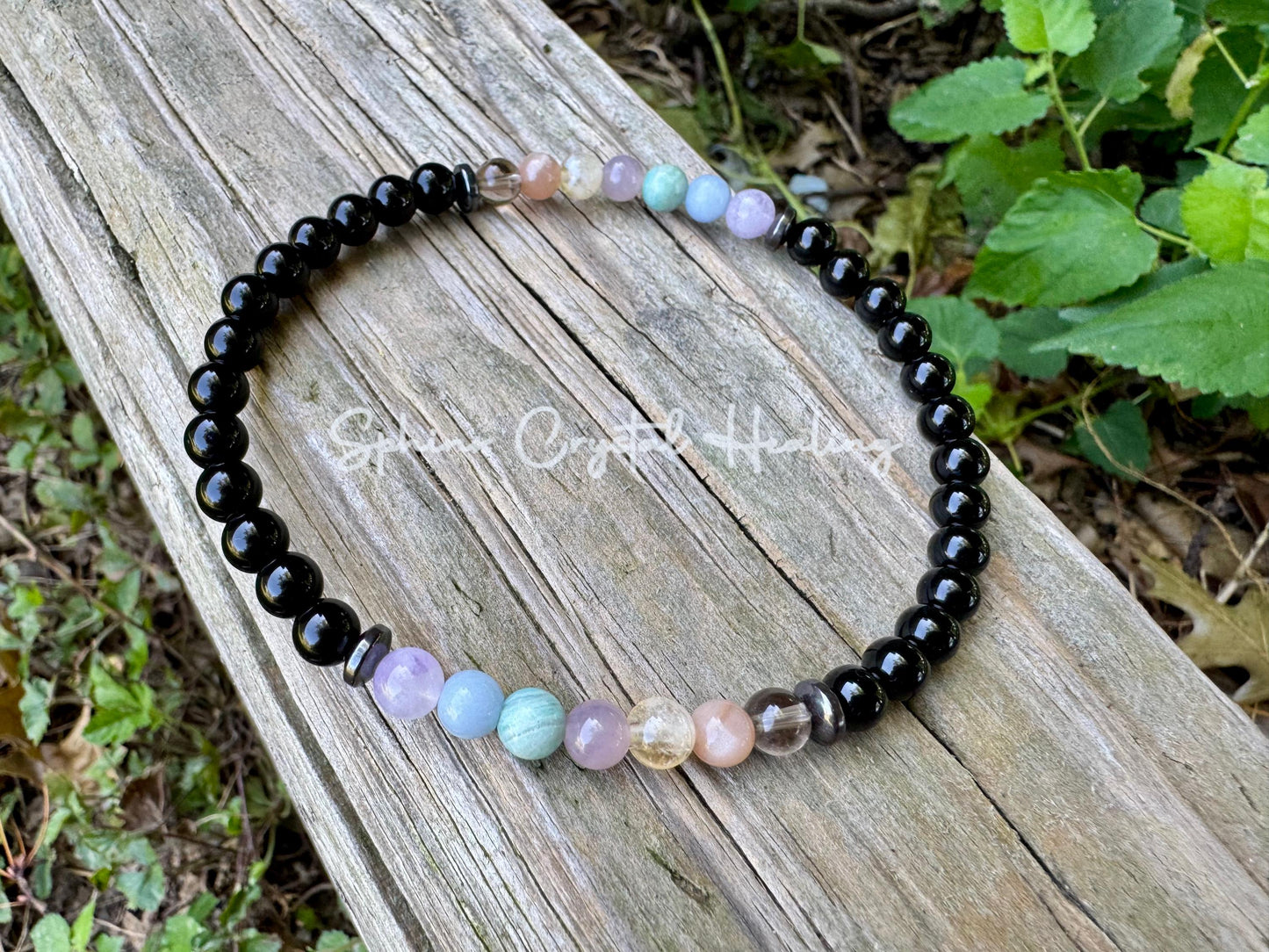 6mm Aura Protection Anklet - PASTEL Chakra Stones - Stress Anxiety Support - Strength Courage - AAA Black Onyx Crystal Healing Gemstones