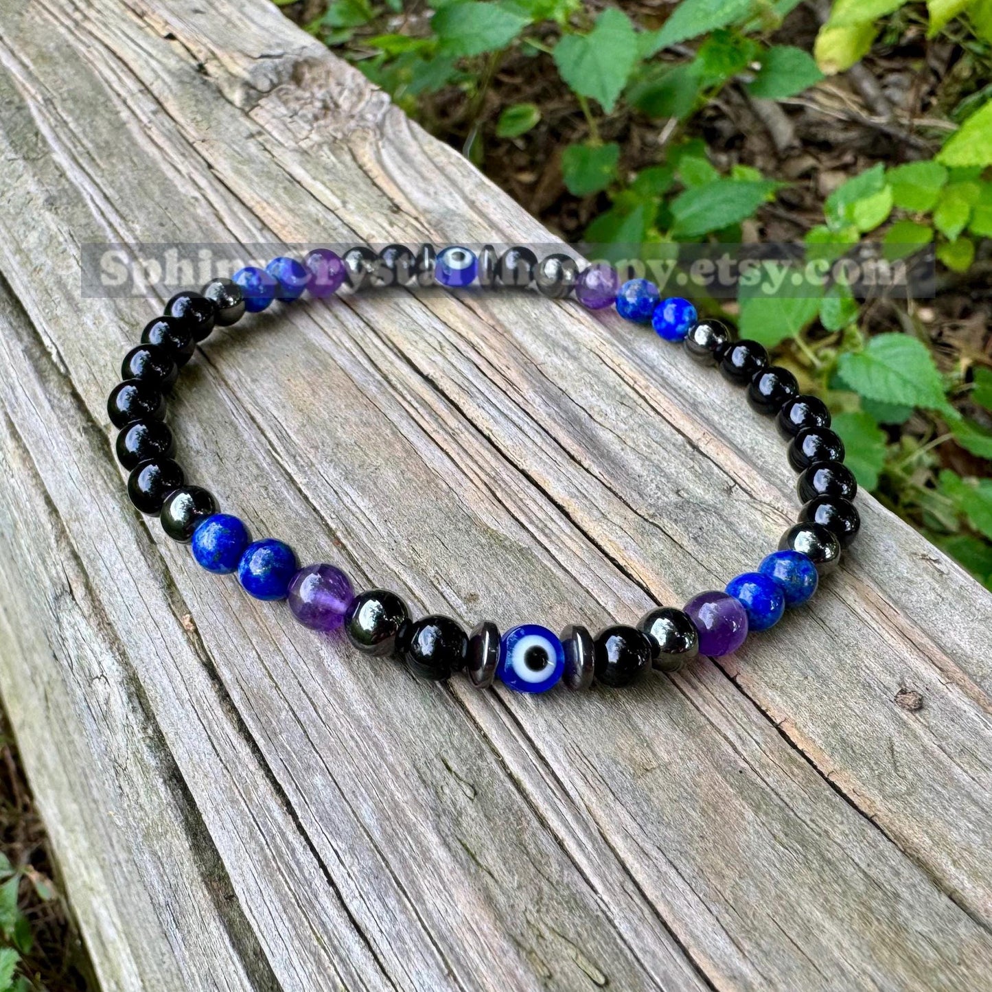 Protection & Intuition Anklet - Aura Shield " Nice Try Evil Eye " Nazaar Amulet - AAA Lapis - Black Tourmaline - Crystal Healing Gemstones