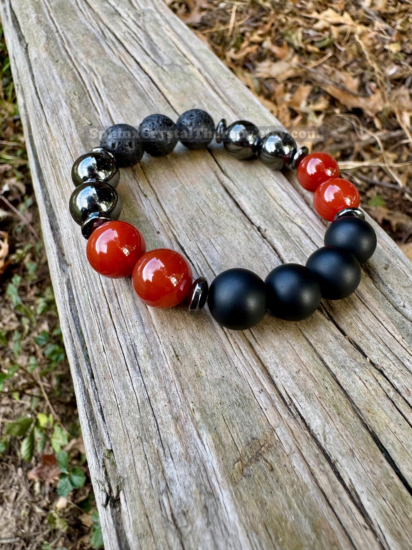 12mm Mental Strength & Courage " The Forge " High Quality Gemstones - Black Onyx / Carnelian / Hematite / Crystal Healing Gemstone Bracelet