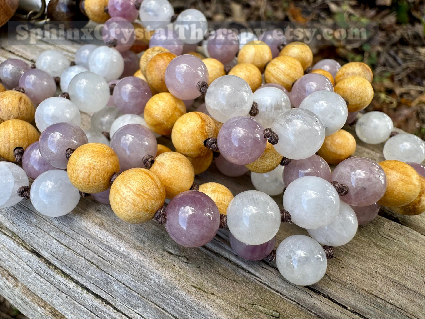 Only One - Heart Healing Mala Necklace - “ Aphrodite “ Goddess of Love - Rose Quartz - Moonstone - Palo Santo - Real Crystal Gemstones