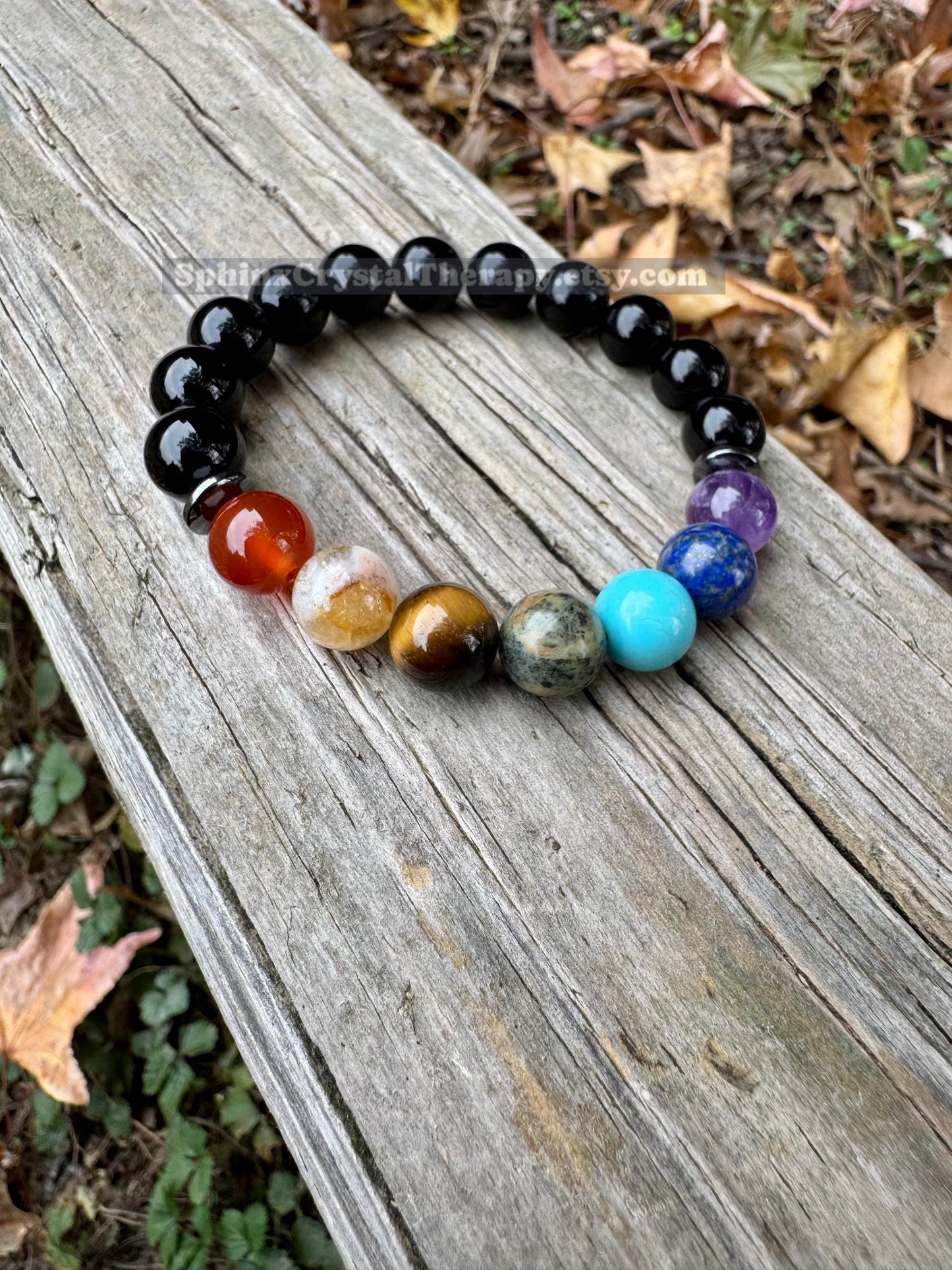 10MM - Protection and Strength - Negativity Shield - Black Onyx & Hematite - Balance Chakra Energy - Crystal Healing Gemstone Bracelet