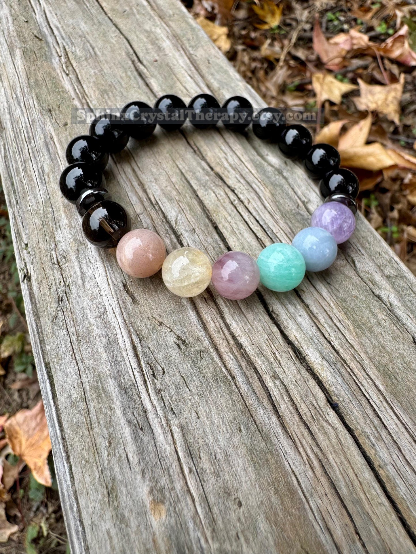 10mm Aura Protection - PASTEL Chakra Balance Stones - Empath Support - Amethyst - Black Onyx - Hematite - Crystal Healing Gemstone Bracelet
