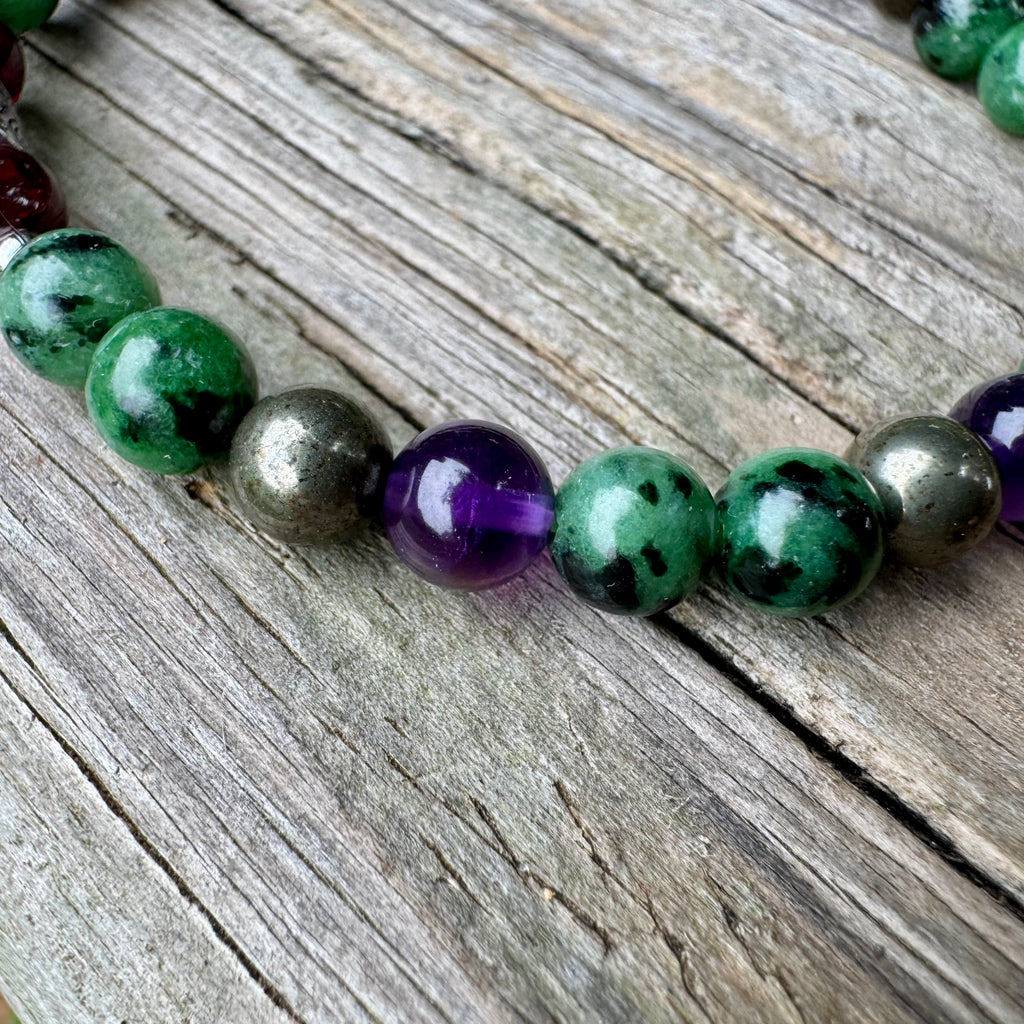 Below My Feet • Ruby Zoisite, Amethyst, Pyrite & Garnet Healing Crystal Bracelet