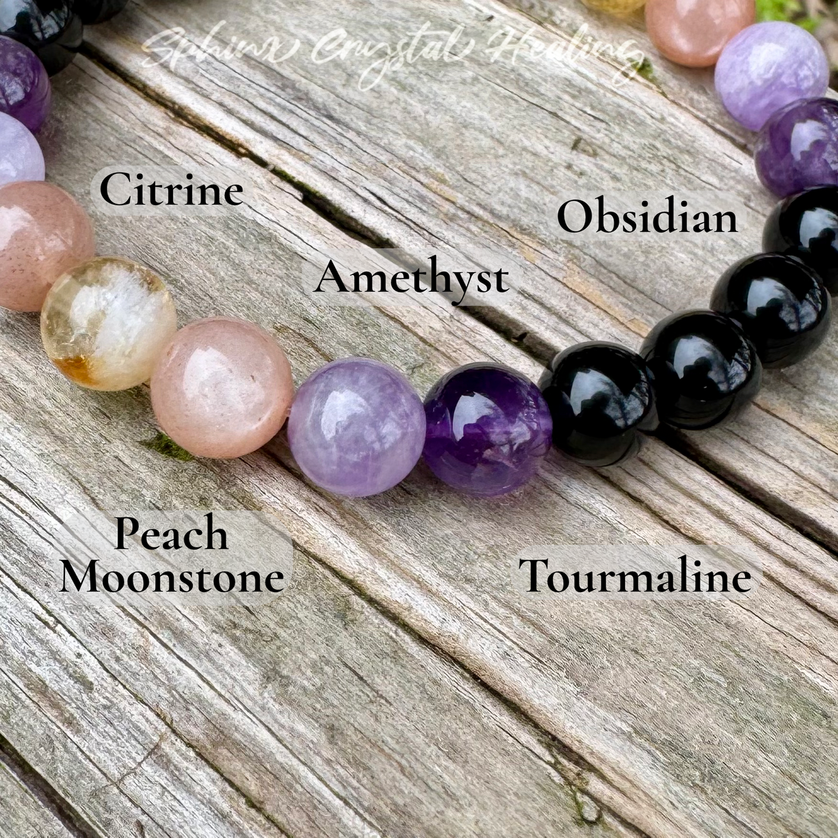 The Intuitive Cancer • Amethyst, Peach Moonstone & Black Tourmaline Zodiac Bracelet