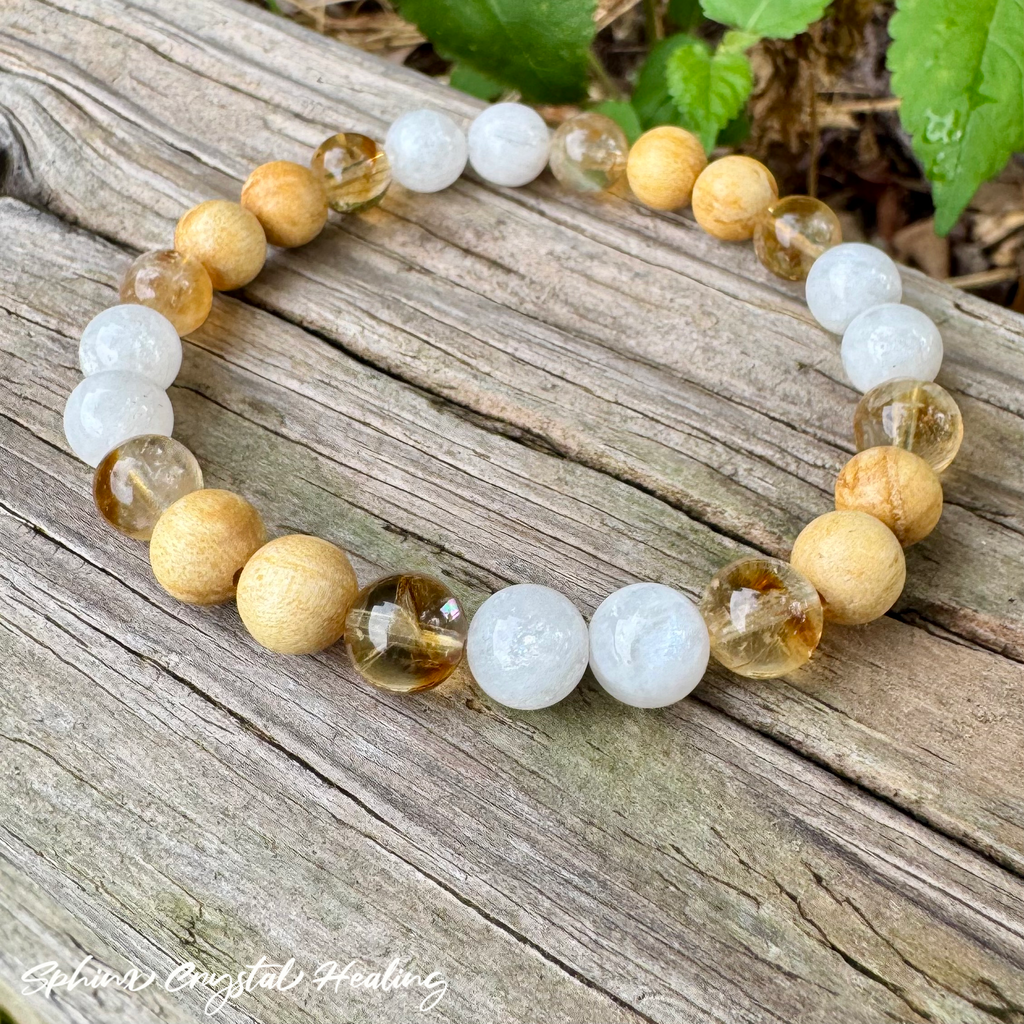 The Goddess of Sunshine • Citrine, Rainbow Moonstone & Palo Santo Positive Energy Bracelet